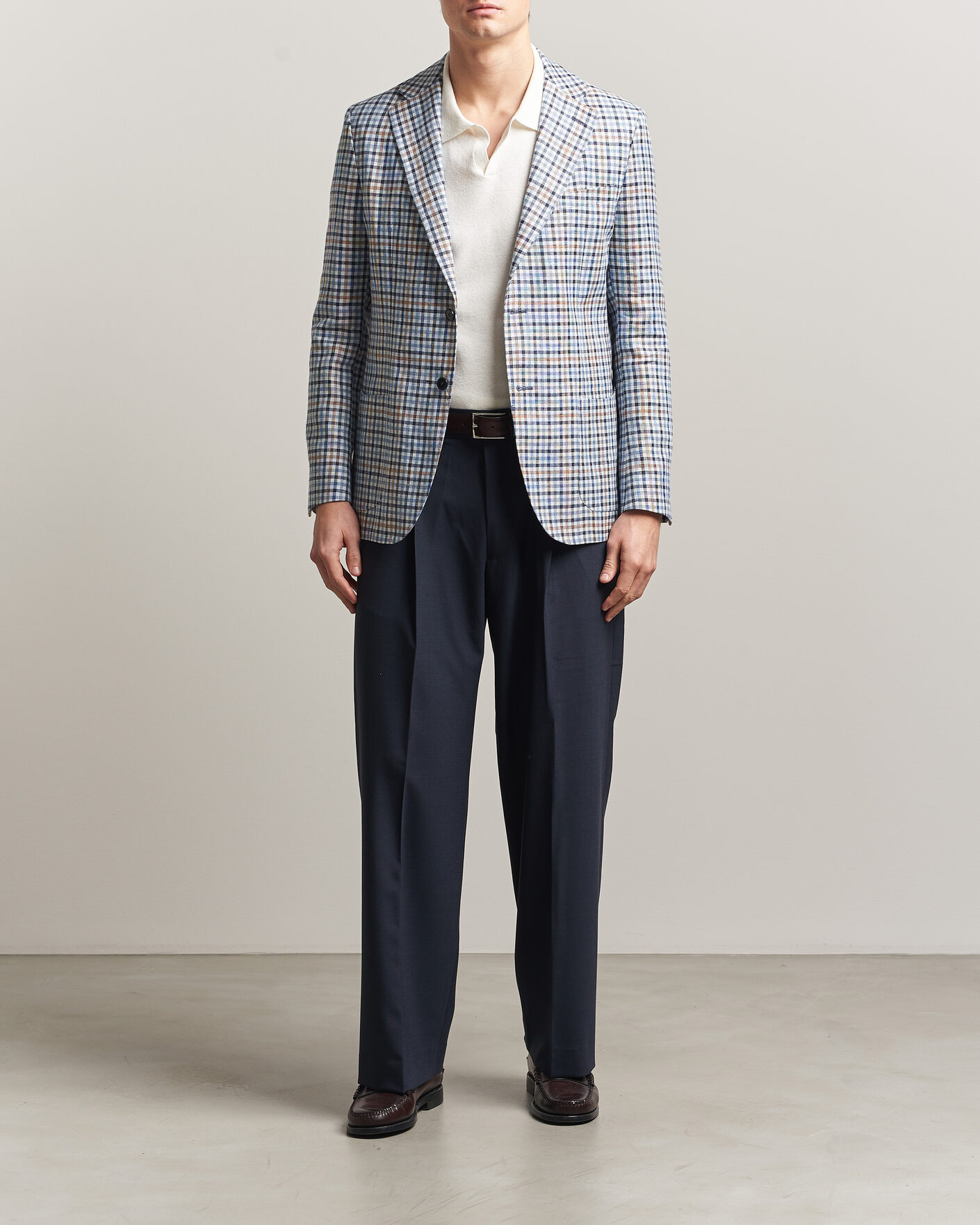 Herr | Kavajer | Morris | Linen Cotton Checked Blazer Blue