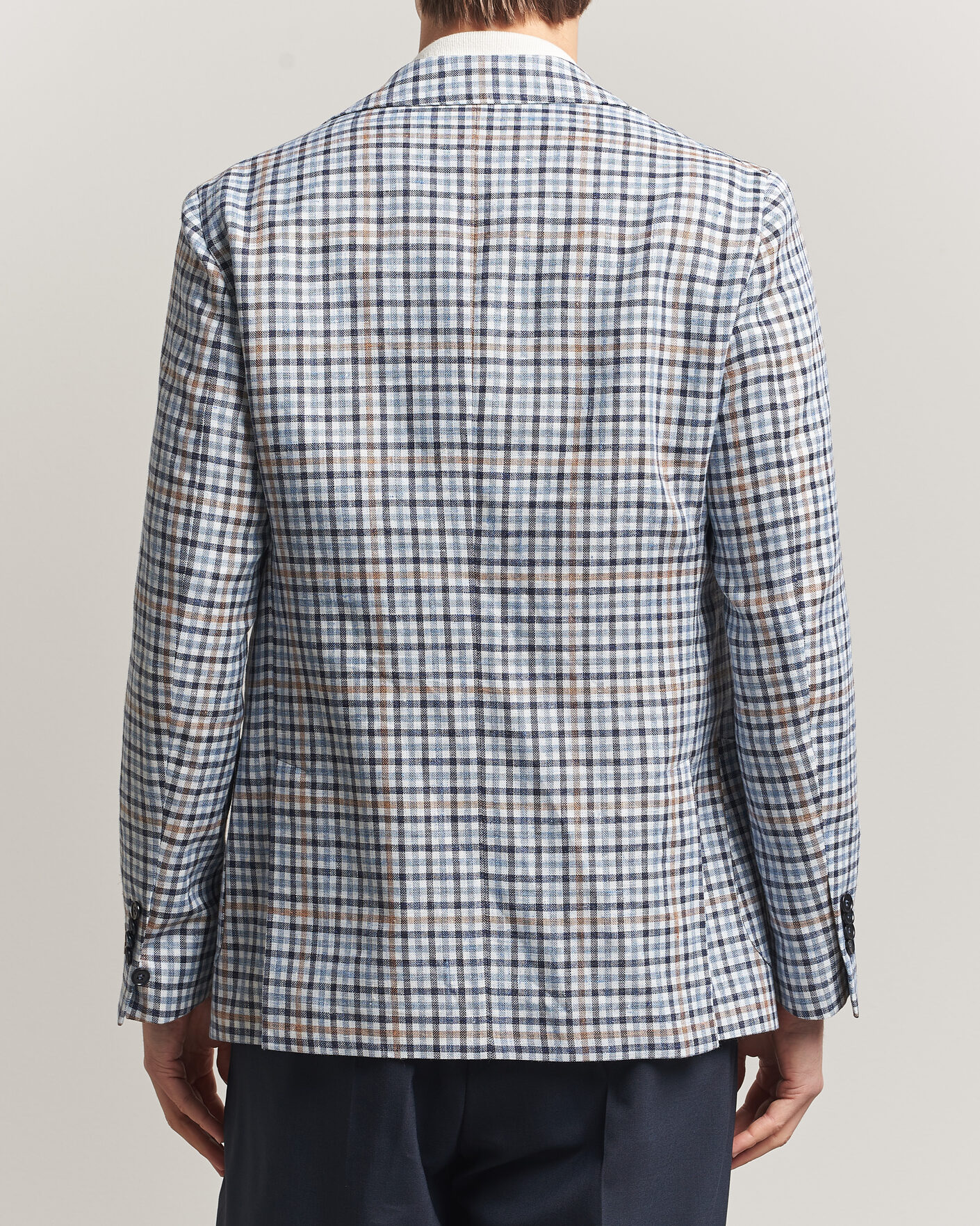 Herr | Kavajer | Morris | Linen Cotton Checked Blazer Blue