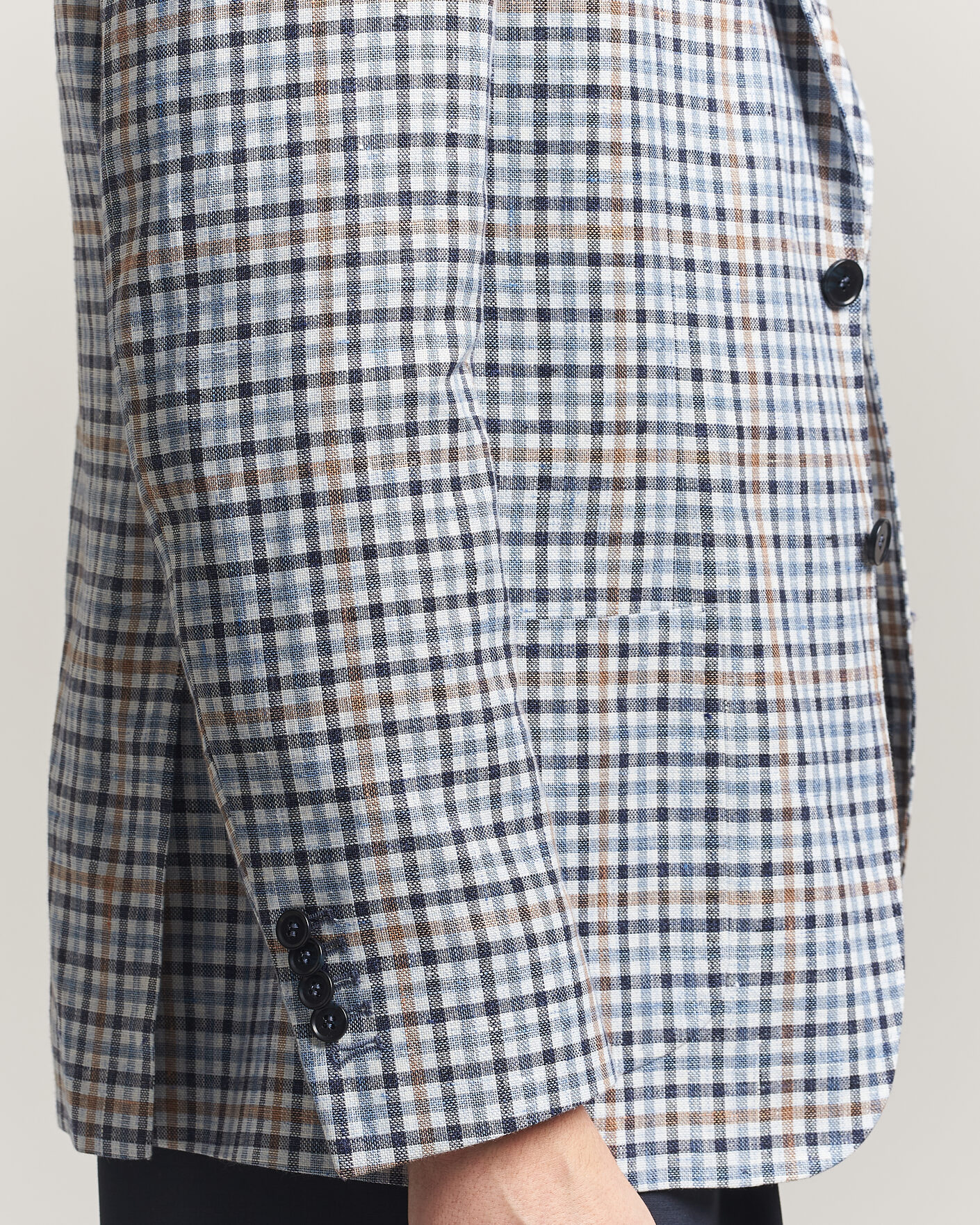 Herr | Kavajer | Morris | Linen Cotton Checked Blazer Blue