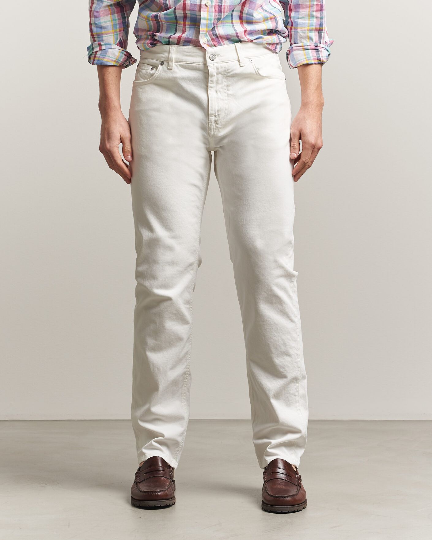 Herr | Byxor | Morris | James Brushed 5-Pocket Jeans Off White