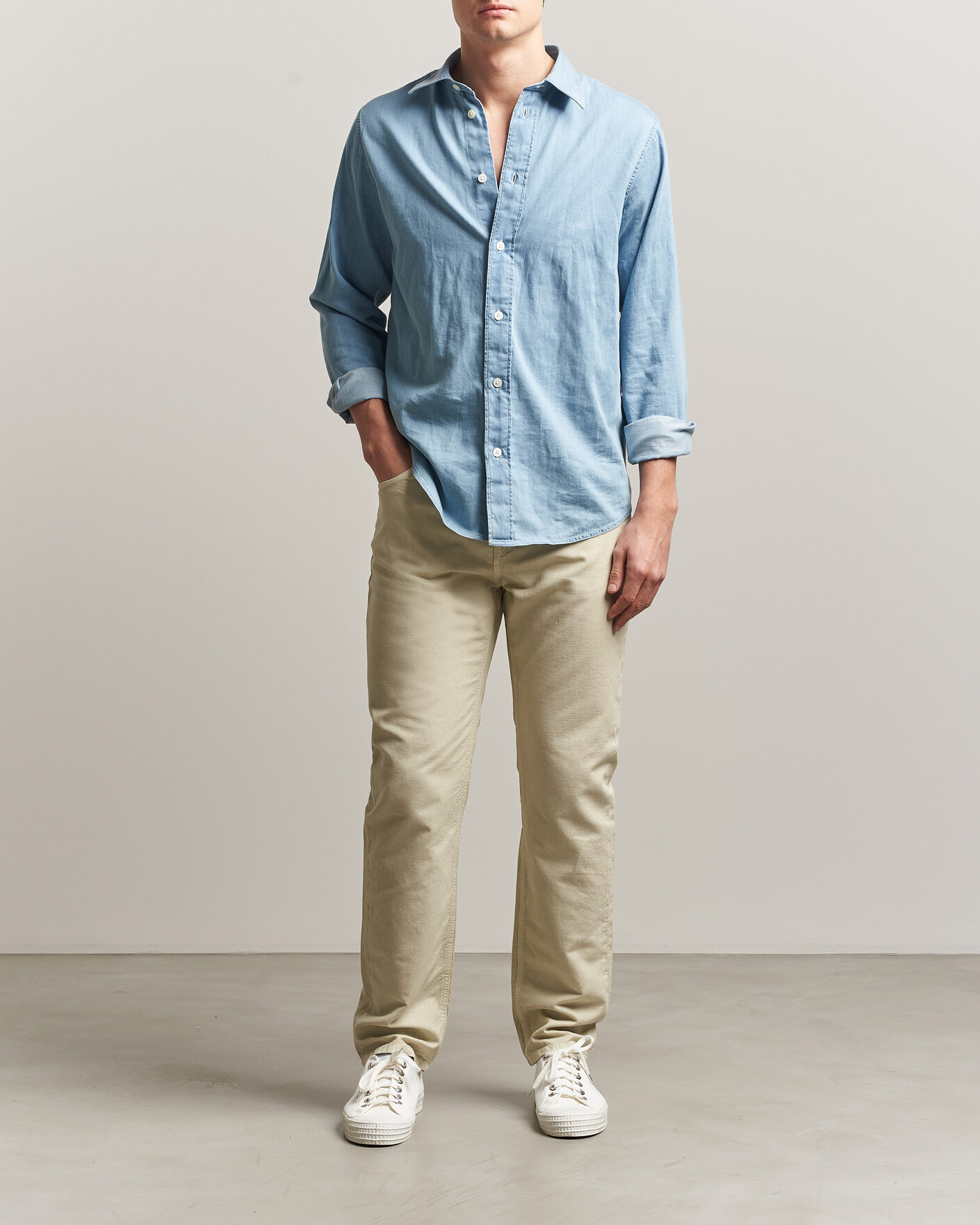 Herr | Byxor | Morris | James Washed Linen 5-Pocket Pants Khaki
