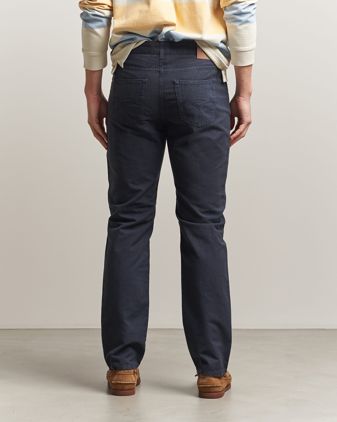 Herr | Byxor | Morris | James Washed Linen 5-Pocket Pants Dark Blue