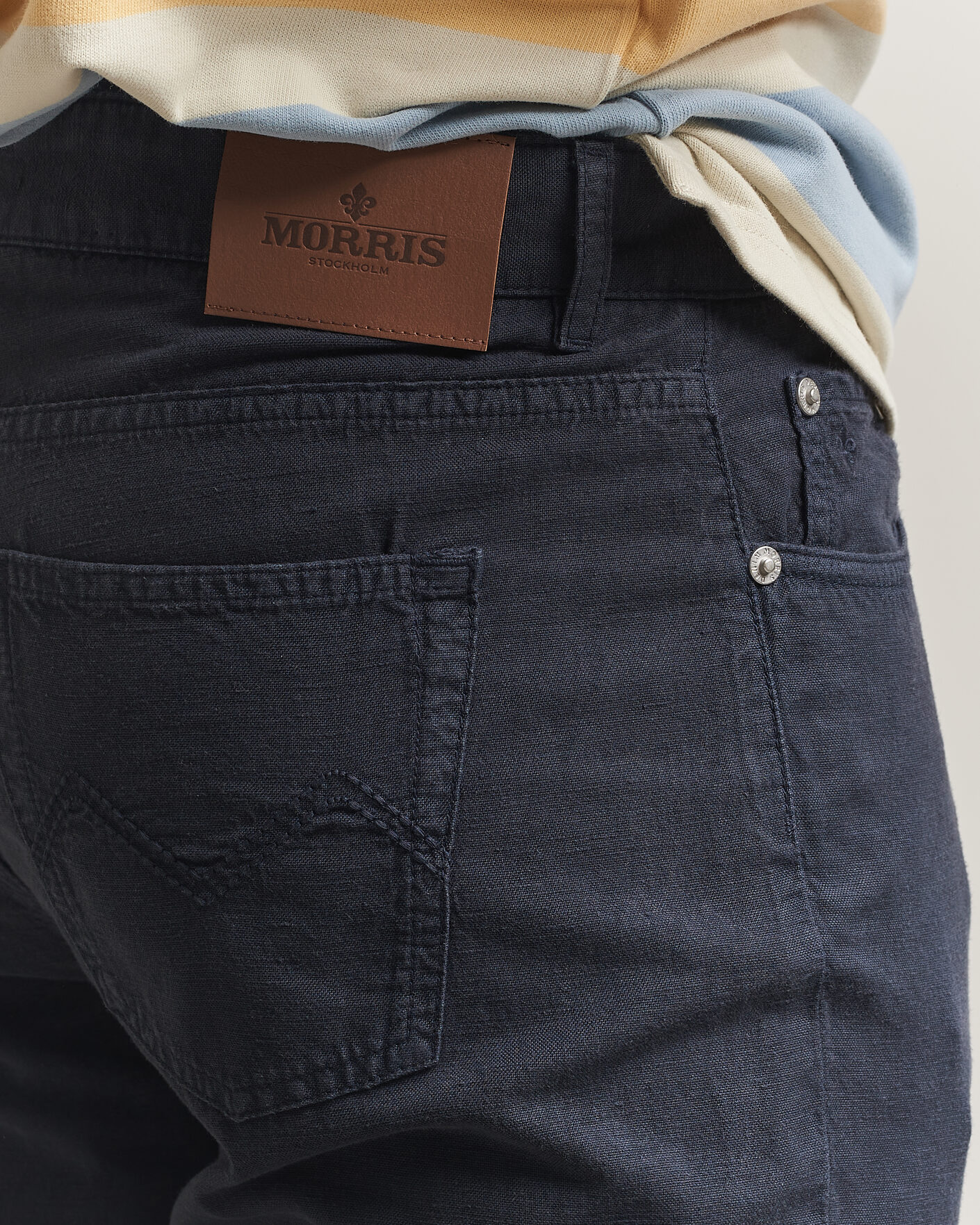 Herr | Byxor | Morris | James Washed Linen 5-Pocket Pants Dark Blue