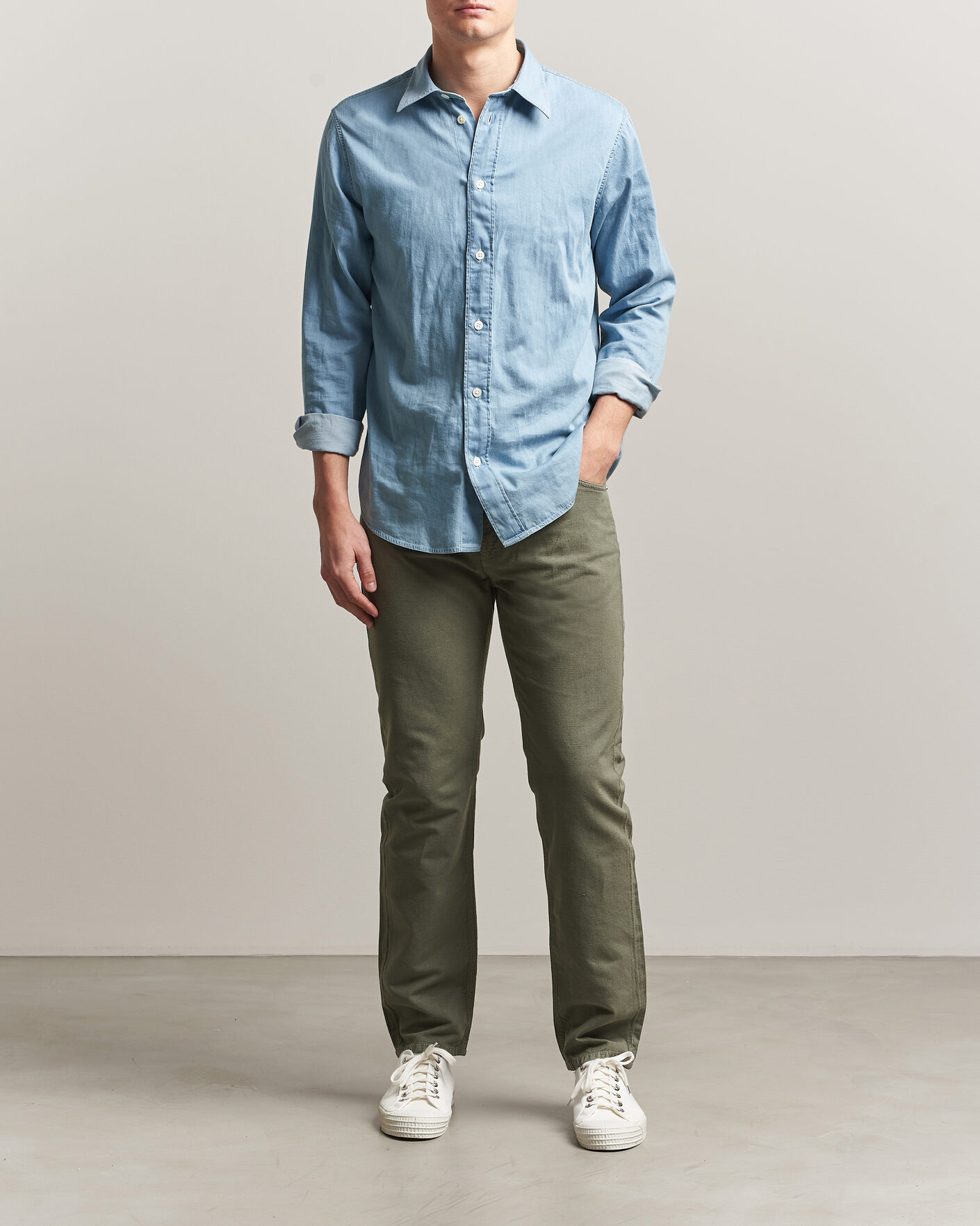 Herr | Byxor | Morris | James Washed Linen 5-Pocket Pants Olive