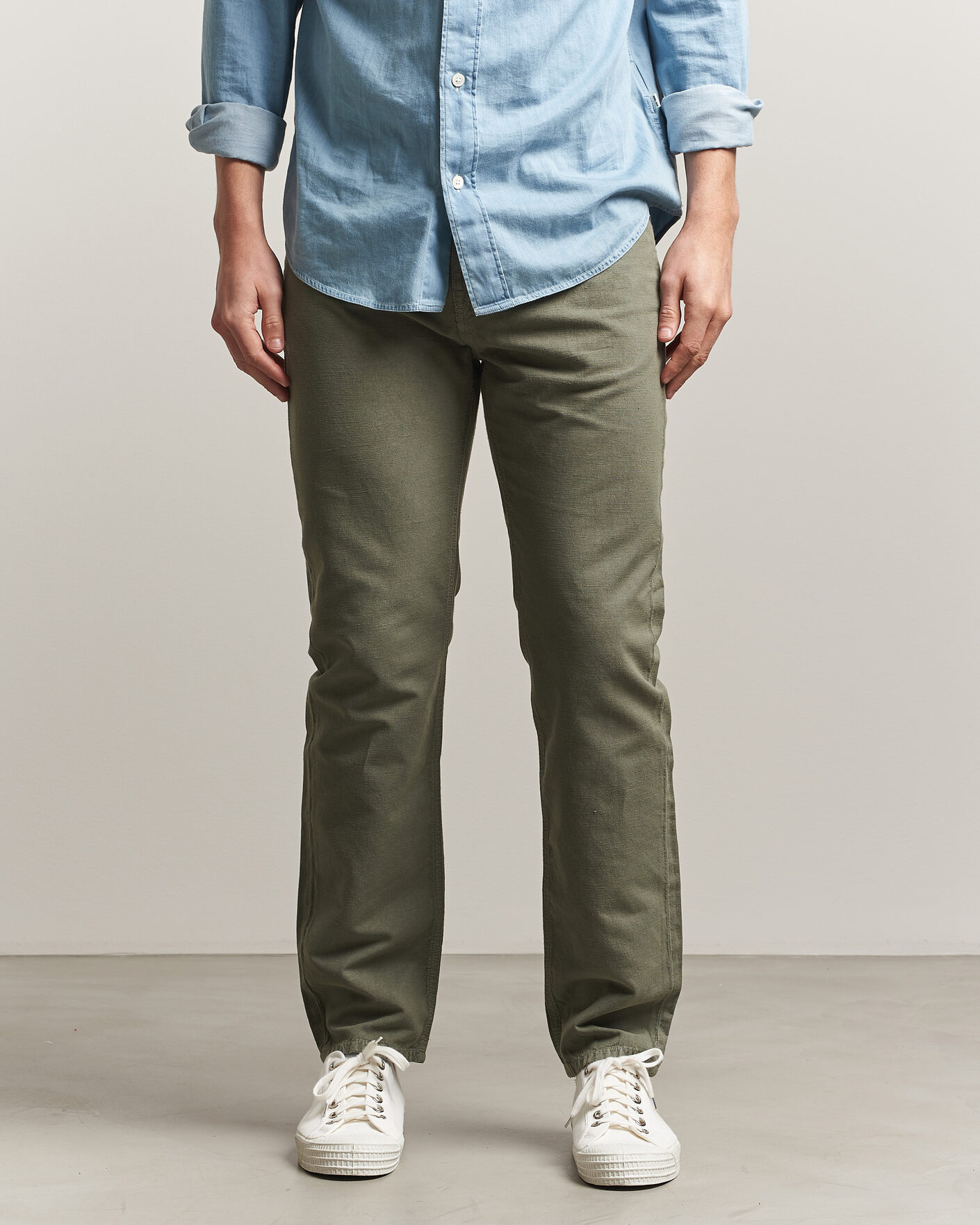 Herr | Byxor | Morris | James Washed Linen 5-Pocket Pants Olive