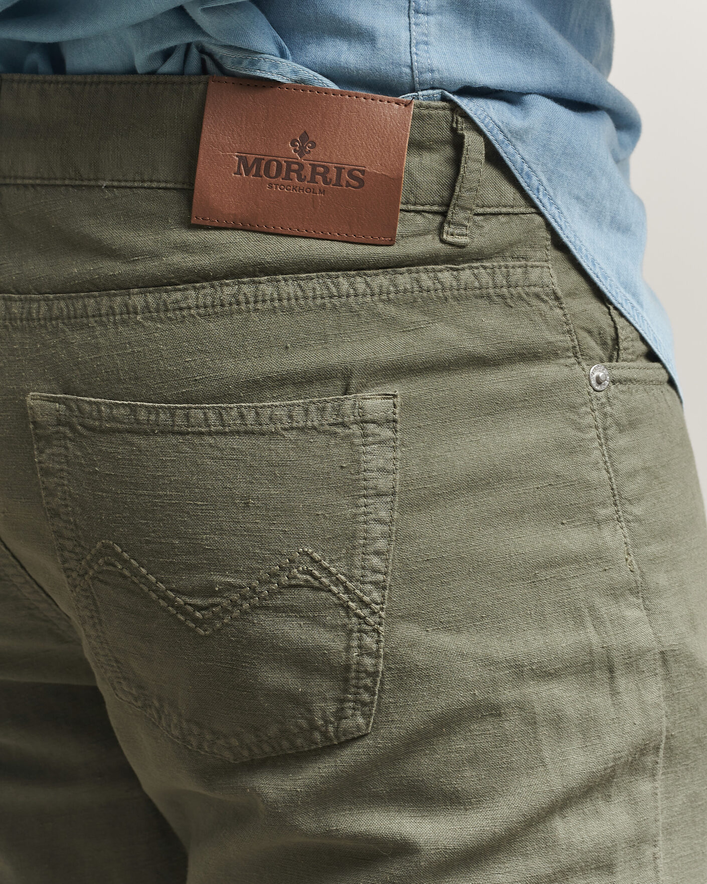 Herr | Byxor | Morris | James Washed Linen 5-Pocket Pants Olive