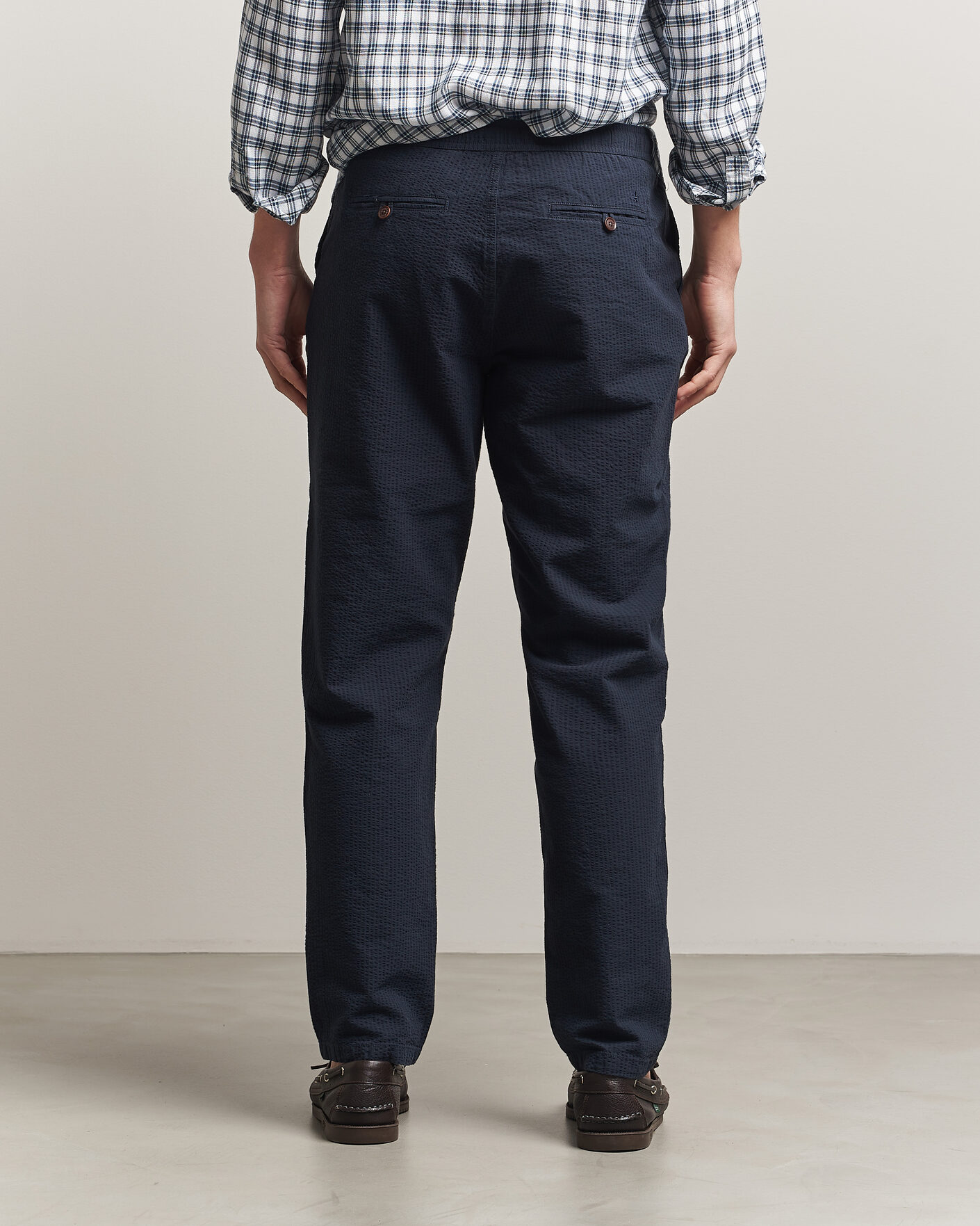 Herr | Byxor | Morris | Fenix Seersucker Trousers Dark Blue