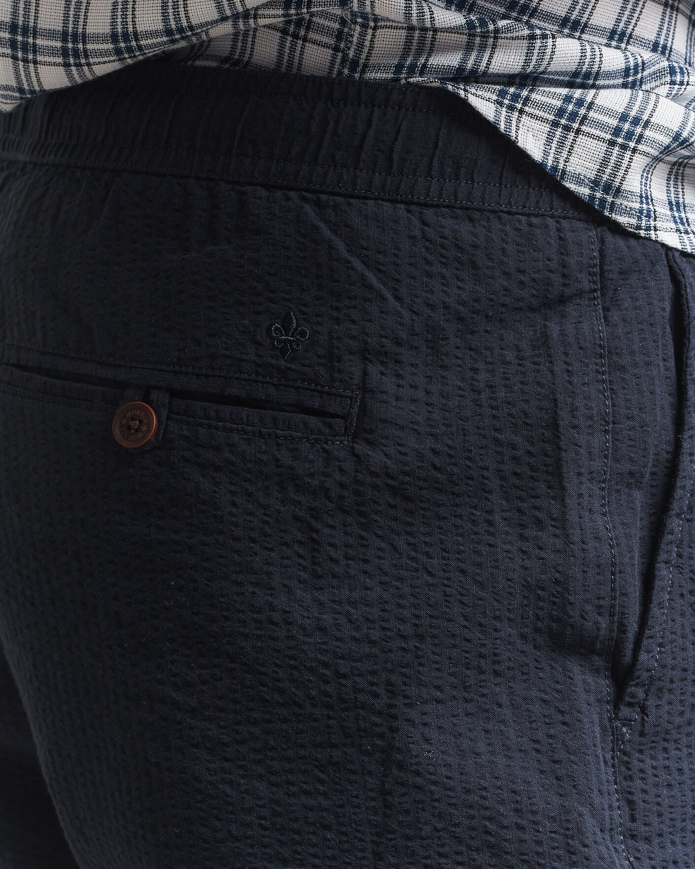 Herr | Byxor | Morris | Fenix Seersucker Trousers Dark Blue