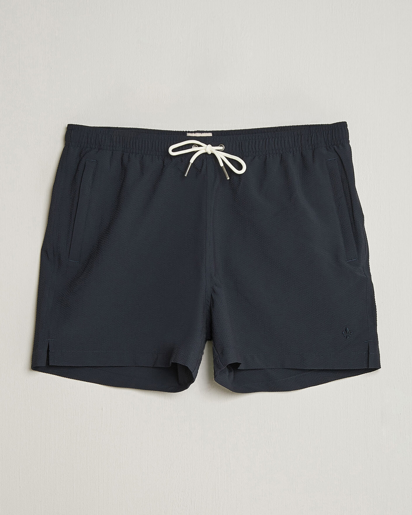 Herr | Badbyxor | Morris | Seersucker Bathing Trunks Dark Blue