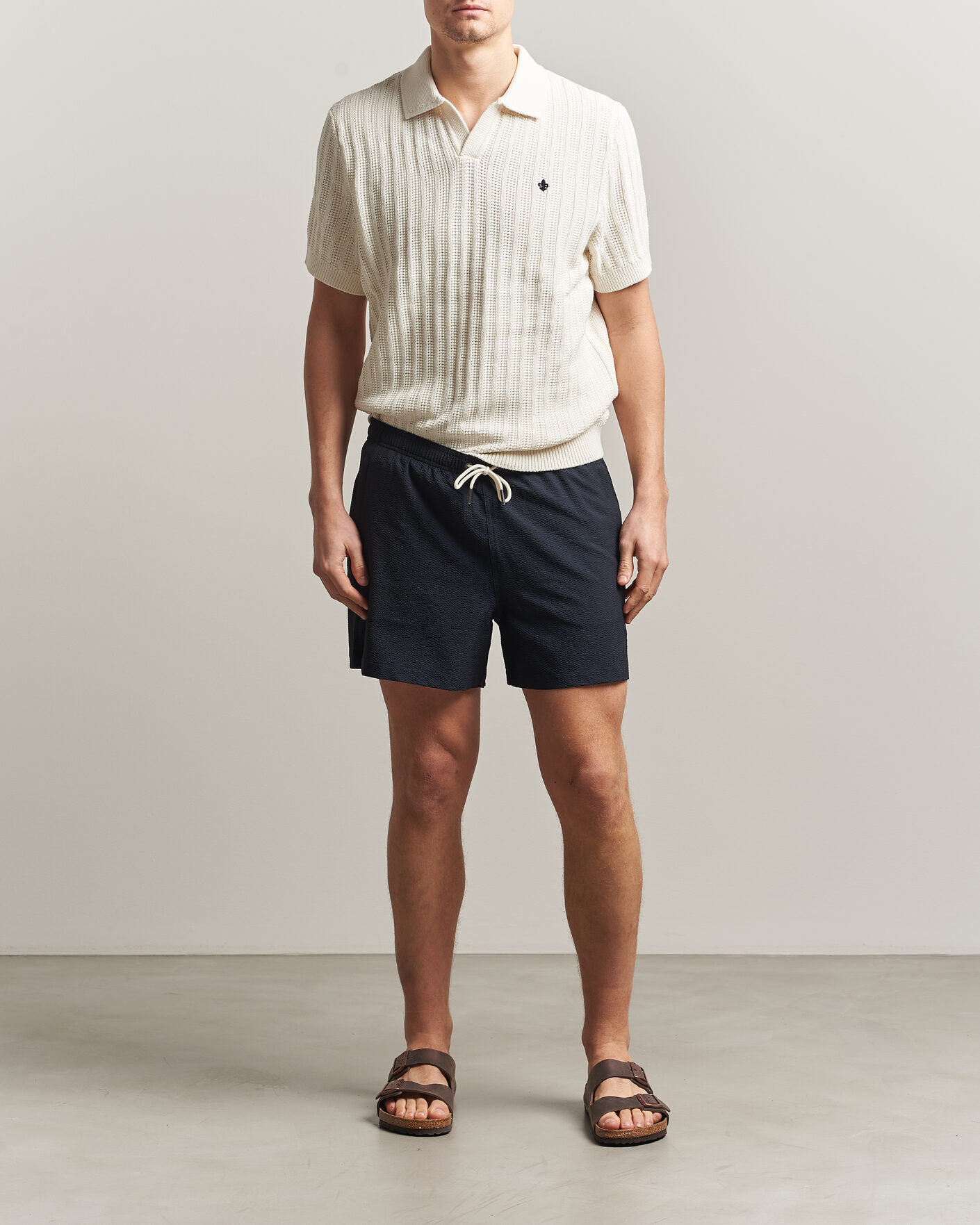 Herr | Badbyxor | Morris | Seersucker Bathing Trunks Dark Blue