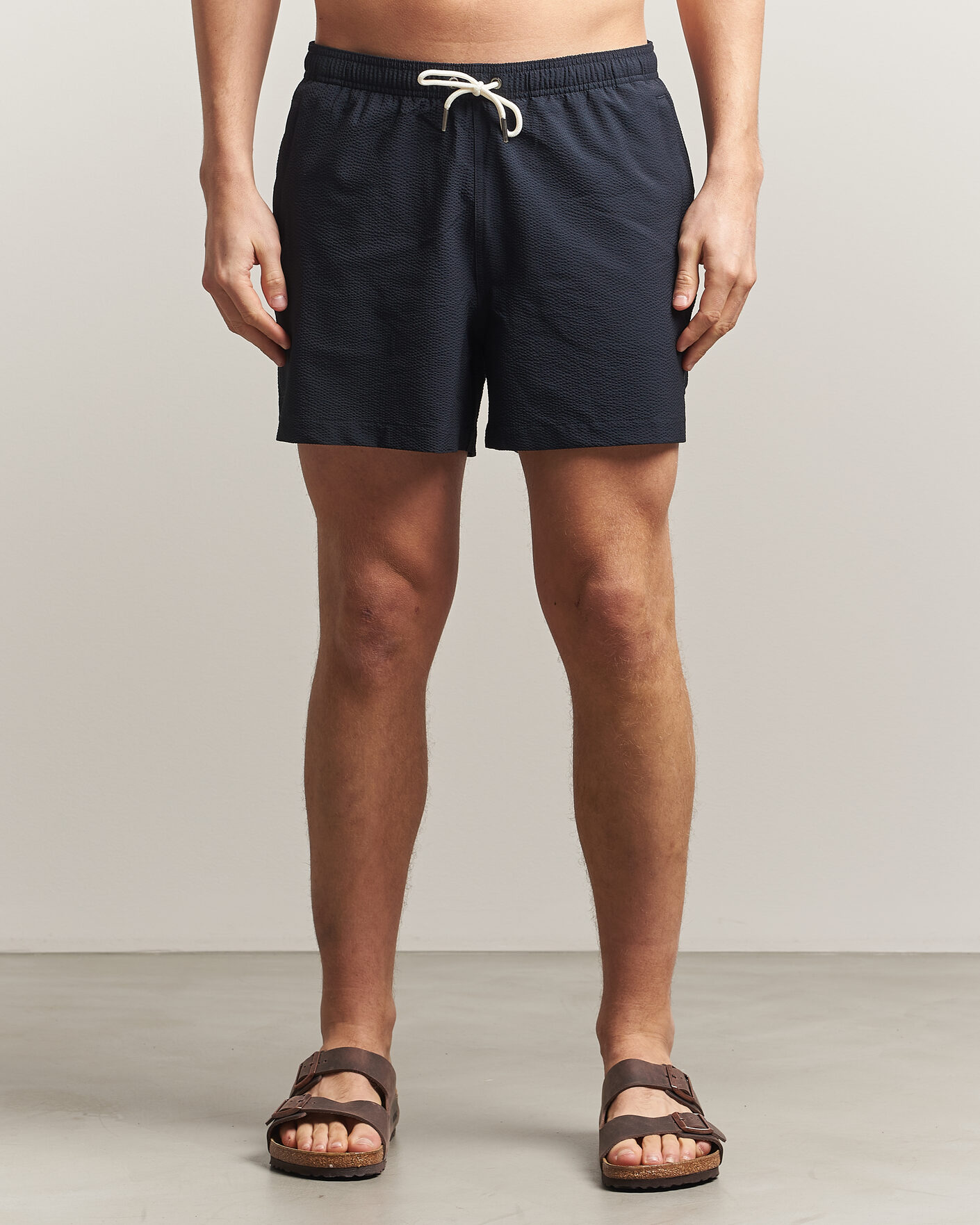 Herr | Badbyxor | Morris | Seersucker Bathing Trunks Dark Blue