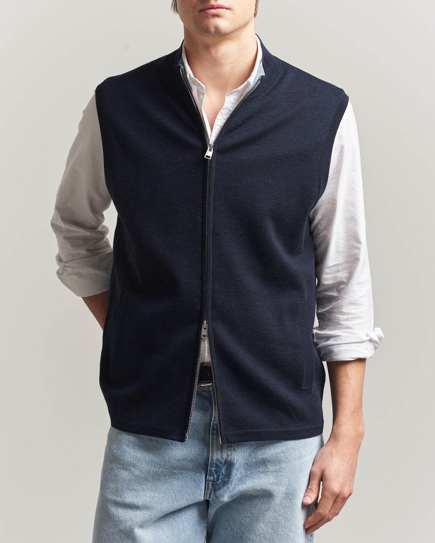 Herr | Tröjor | Morris | Merino Double Zip Vest Navy