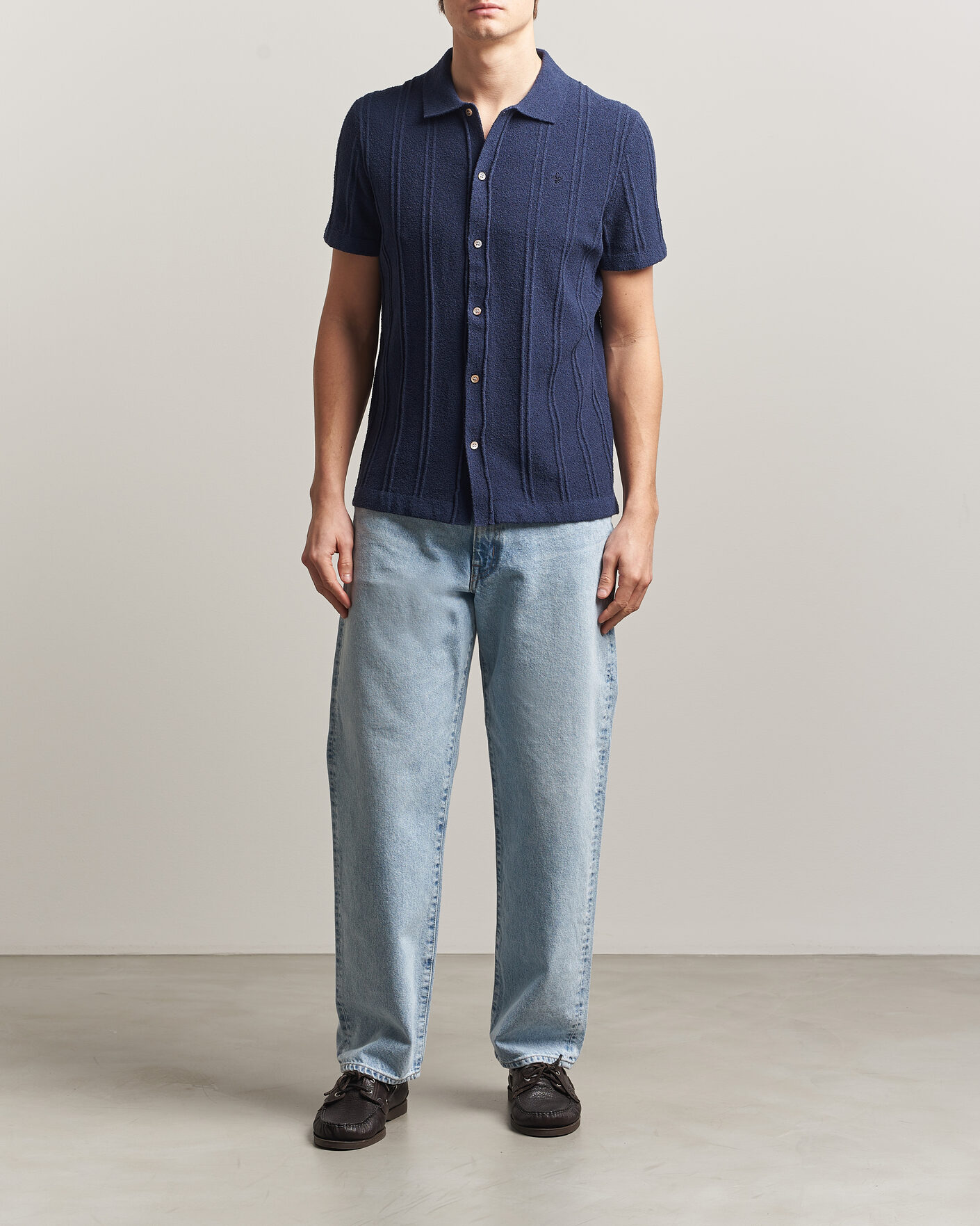 Herr | Skjortor | Morris | Clayton Knitted Short Sleeve Shirt Dark Blue