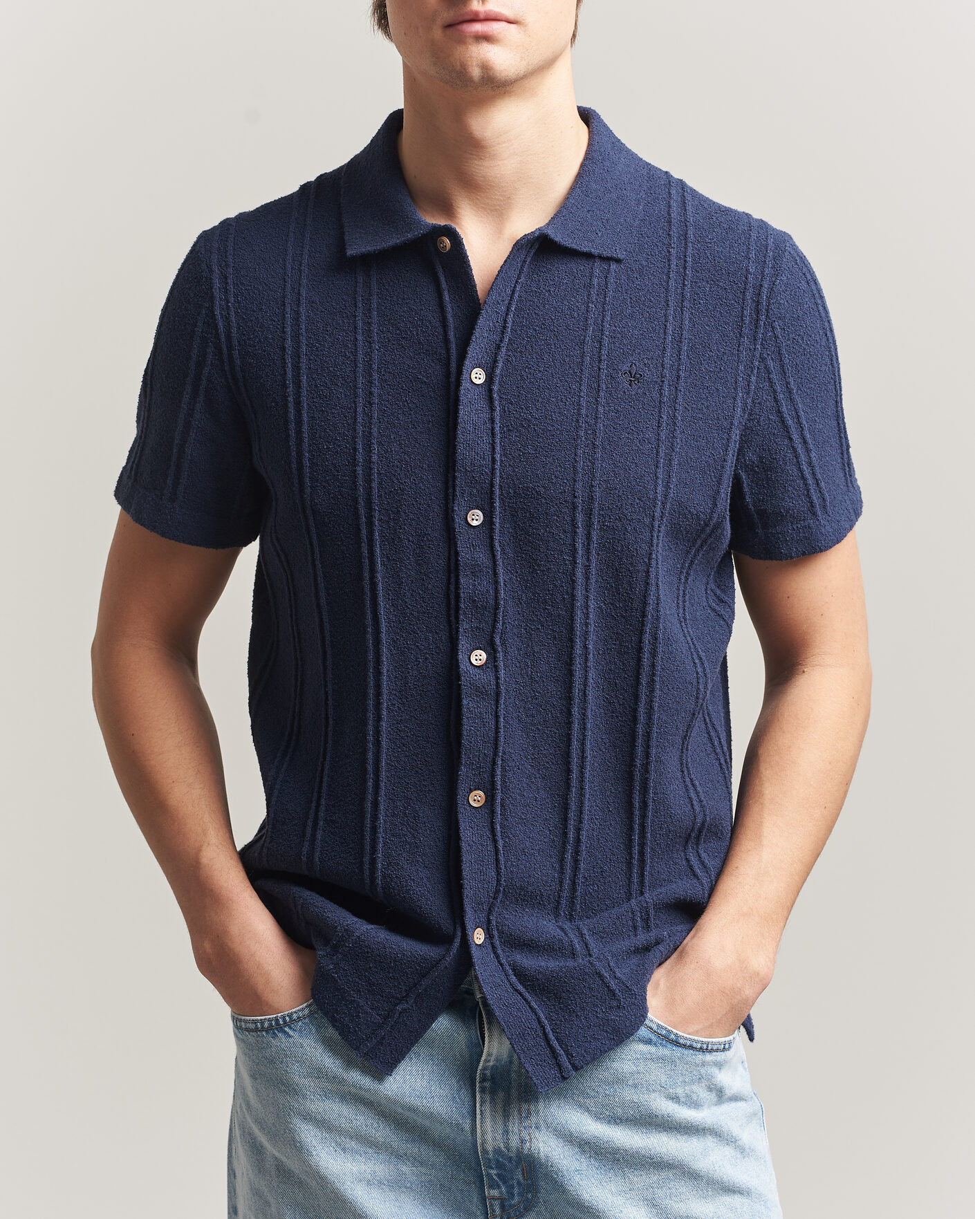Herr | Skjortor | Morris | Clayton Knitted Short Sleeve Shirt Dark Blue