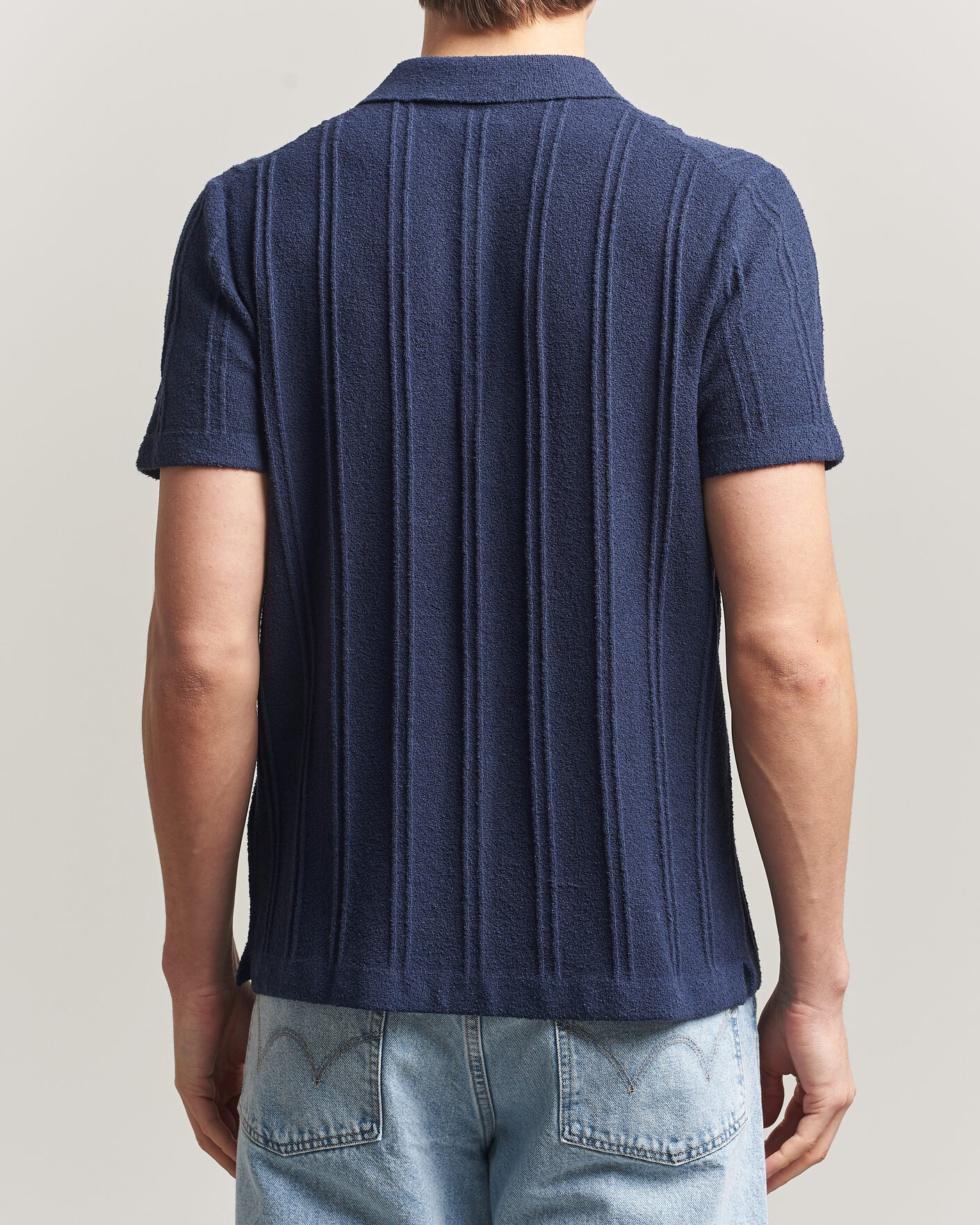 Herr | Skjortor | Morris | Clayton Knitted Short Sleeve Shirt Dark Blue