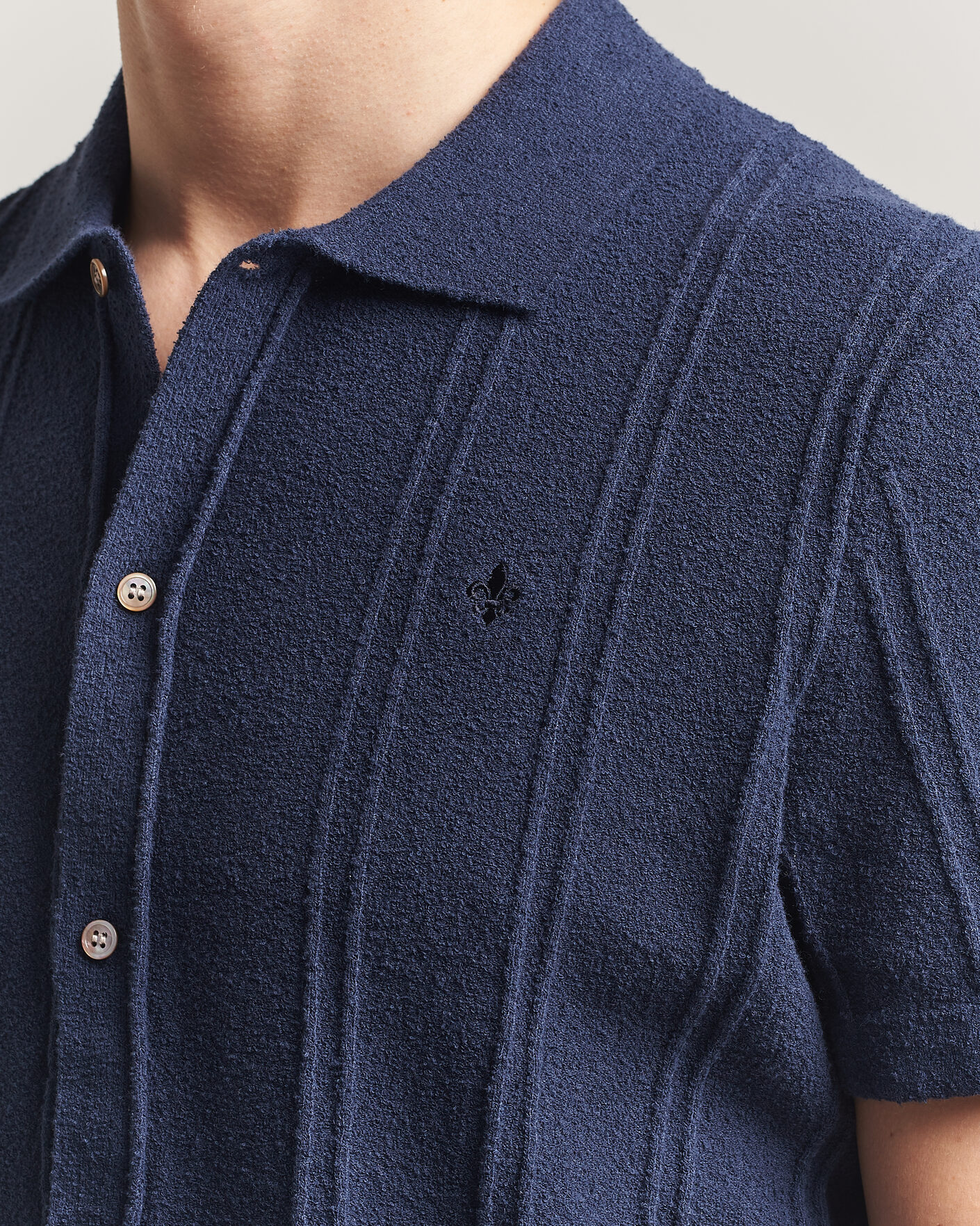 Herr | Skjortor | Morris | Clayton Knitted Short Sleeve Shirt Dark Blue