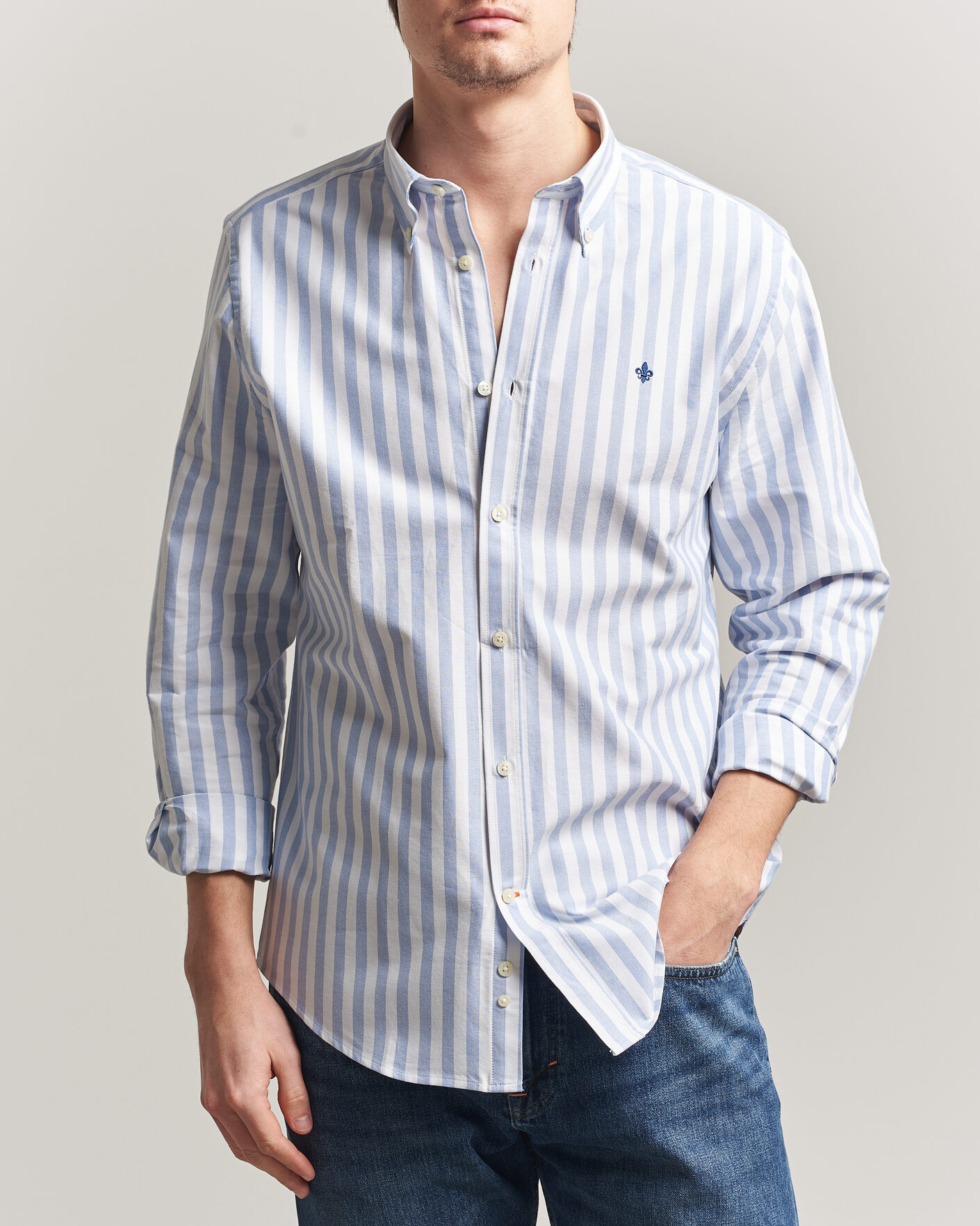 Herr | Skjortor | Morris | Douglas Striped Oxford Shirt Light Blue