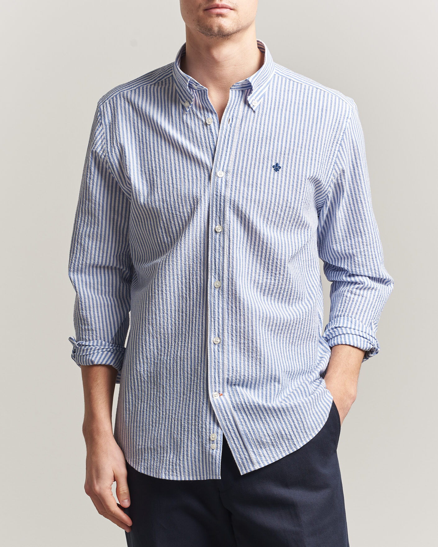 Herr | Skjortor | Morris | Seersucker Shirt Blue