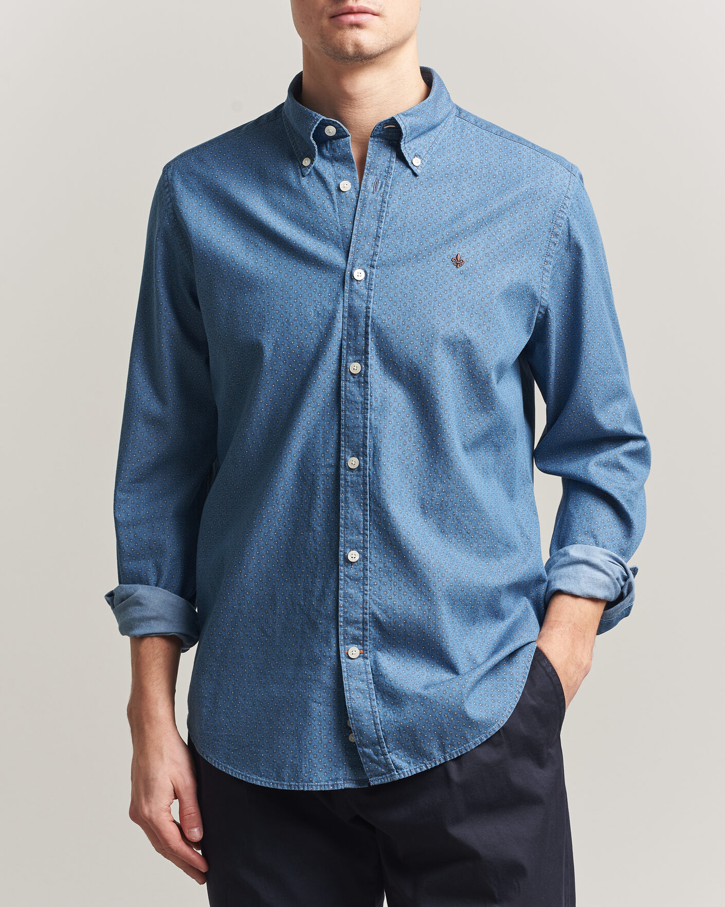 Herr | Skjortor | Morris | Denim Printed Shirt Blue