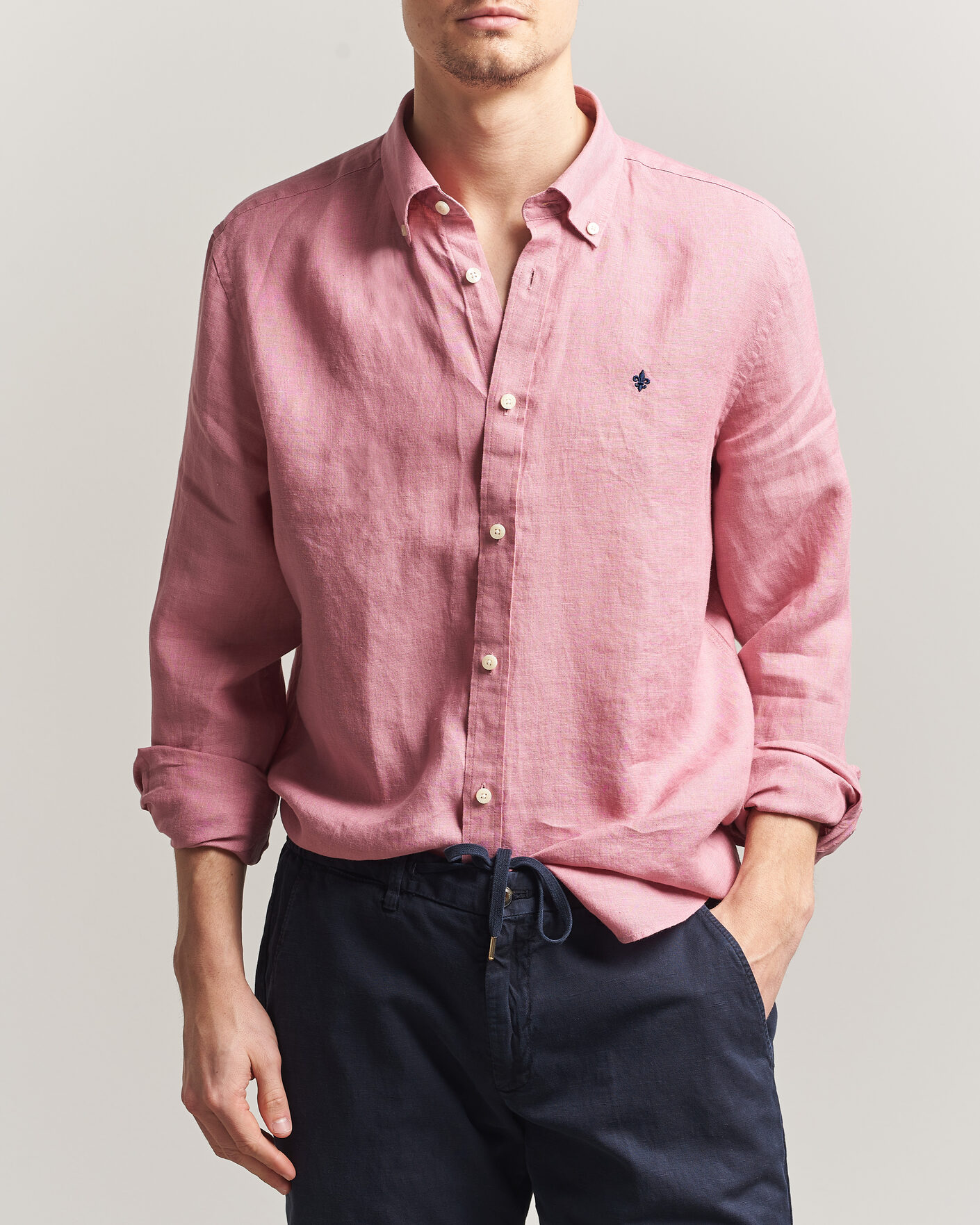 Herr | Skjortor | Morris | Douglas Button Down Linen Shirt Pink