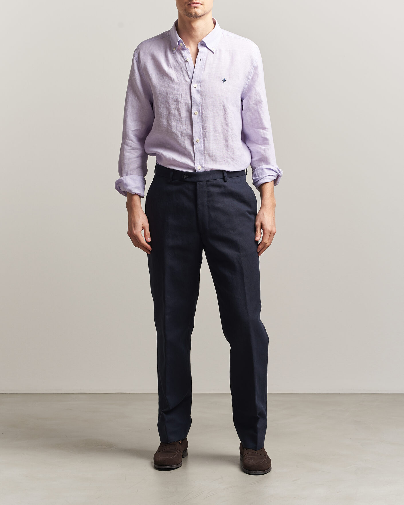 Herr | Skjortor | Morris | Douglas Button Down Linen Shirt Purple