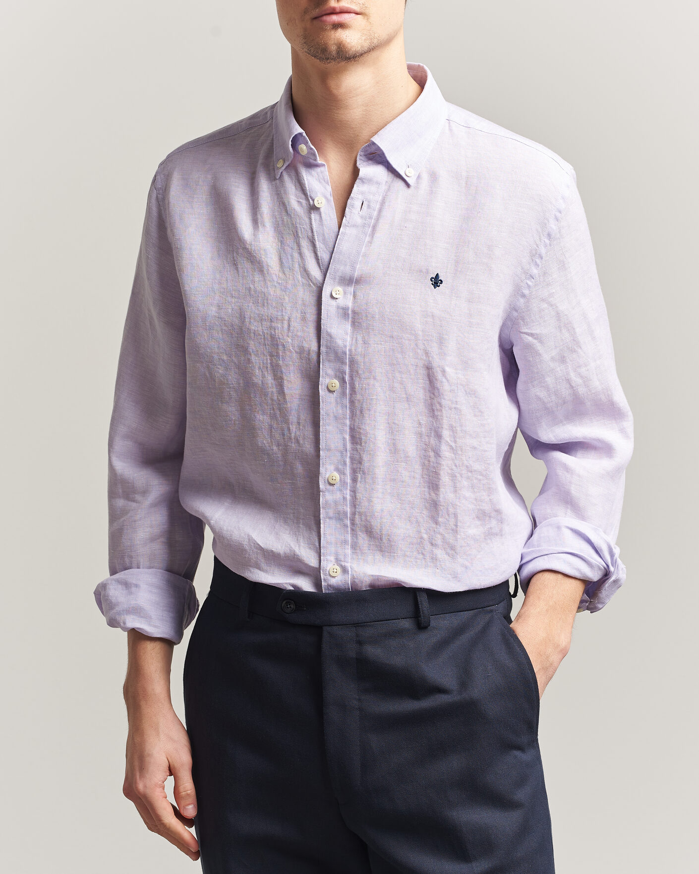 Herr | Skjortor | Morris | Douglas Button Down Linen Shirt Purple