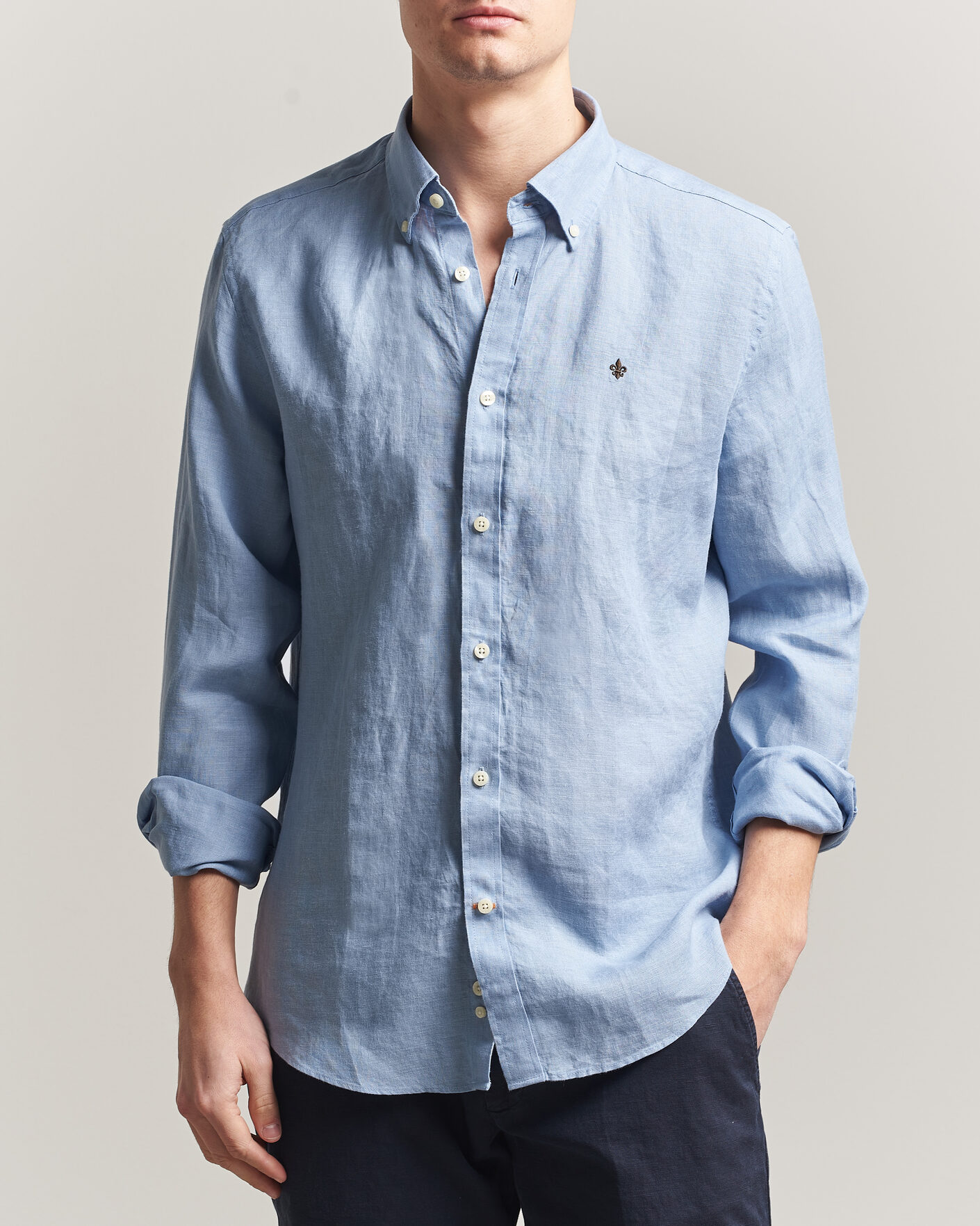 Herr | Skjortor | Morris | Douglas Button Down Linen Shirt Light Blue