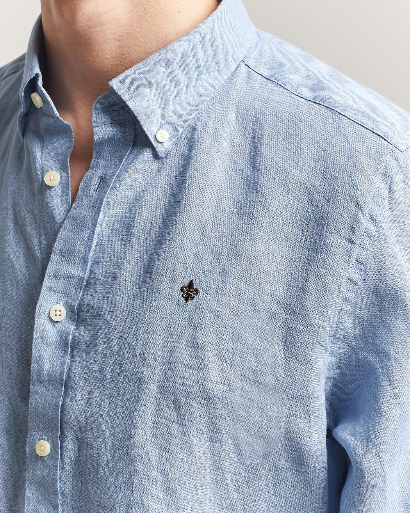 Herr | Skjortor | Morris | Douglas Button Down Linen Shirt Light Blue