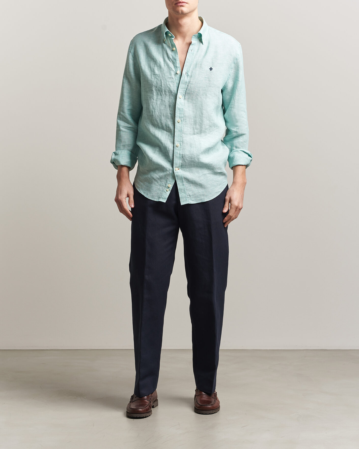 Herr | Skjortor | Morris | Douglas Button Down Linen Shirt Green