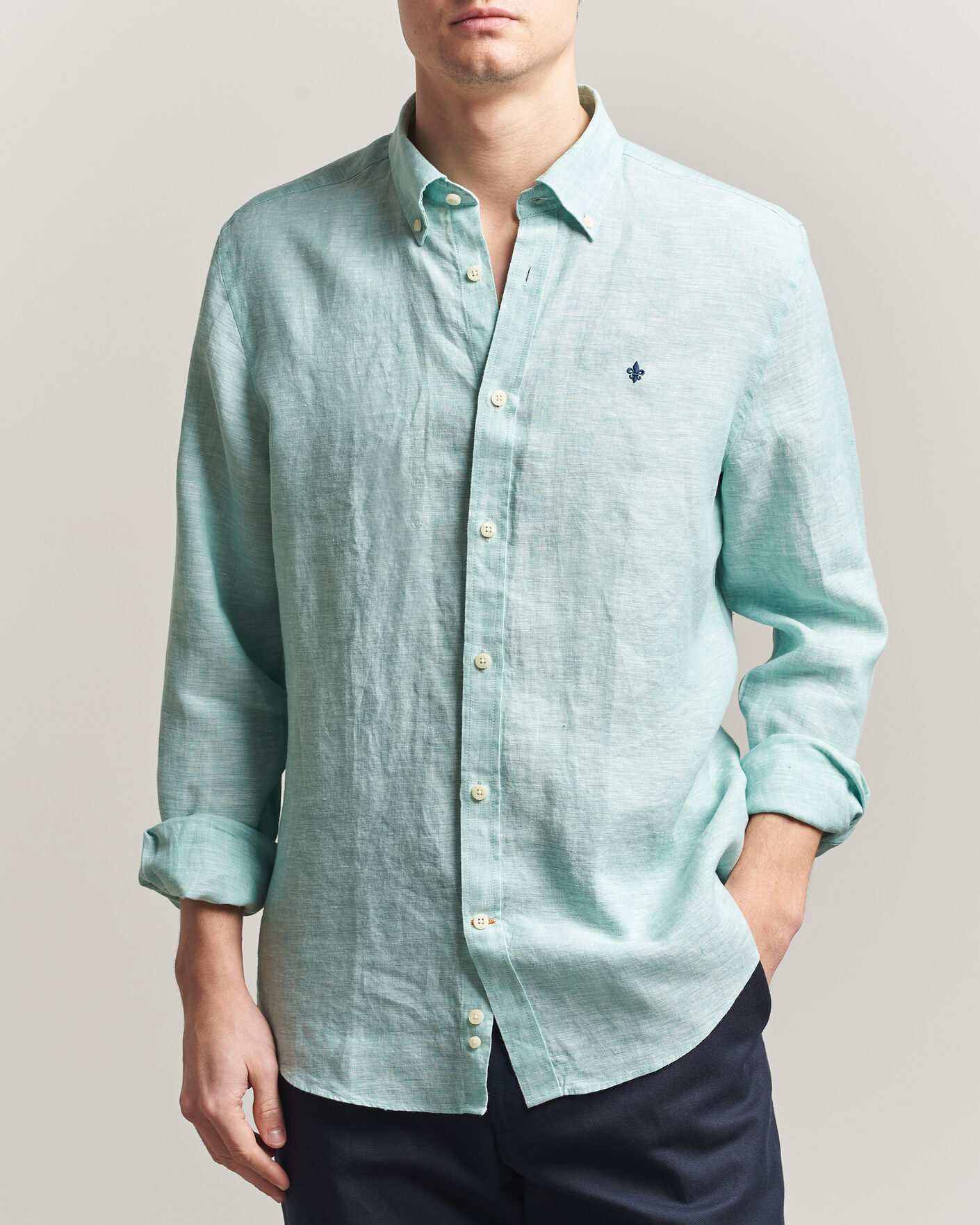 Herr | Skjortor | Morris | Douglas Button Down Linen Shirt Green