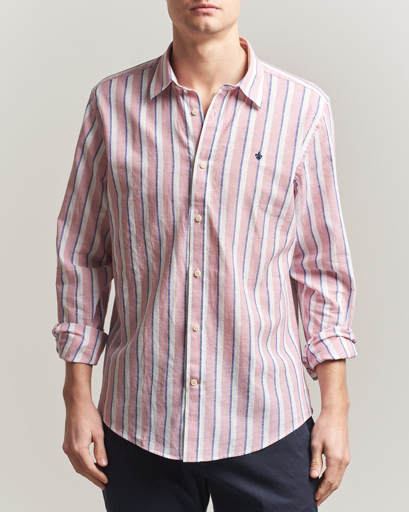Herr | Skjortor | Morris | Douglas Linen Striped Shirt Red/White