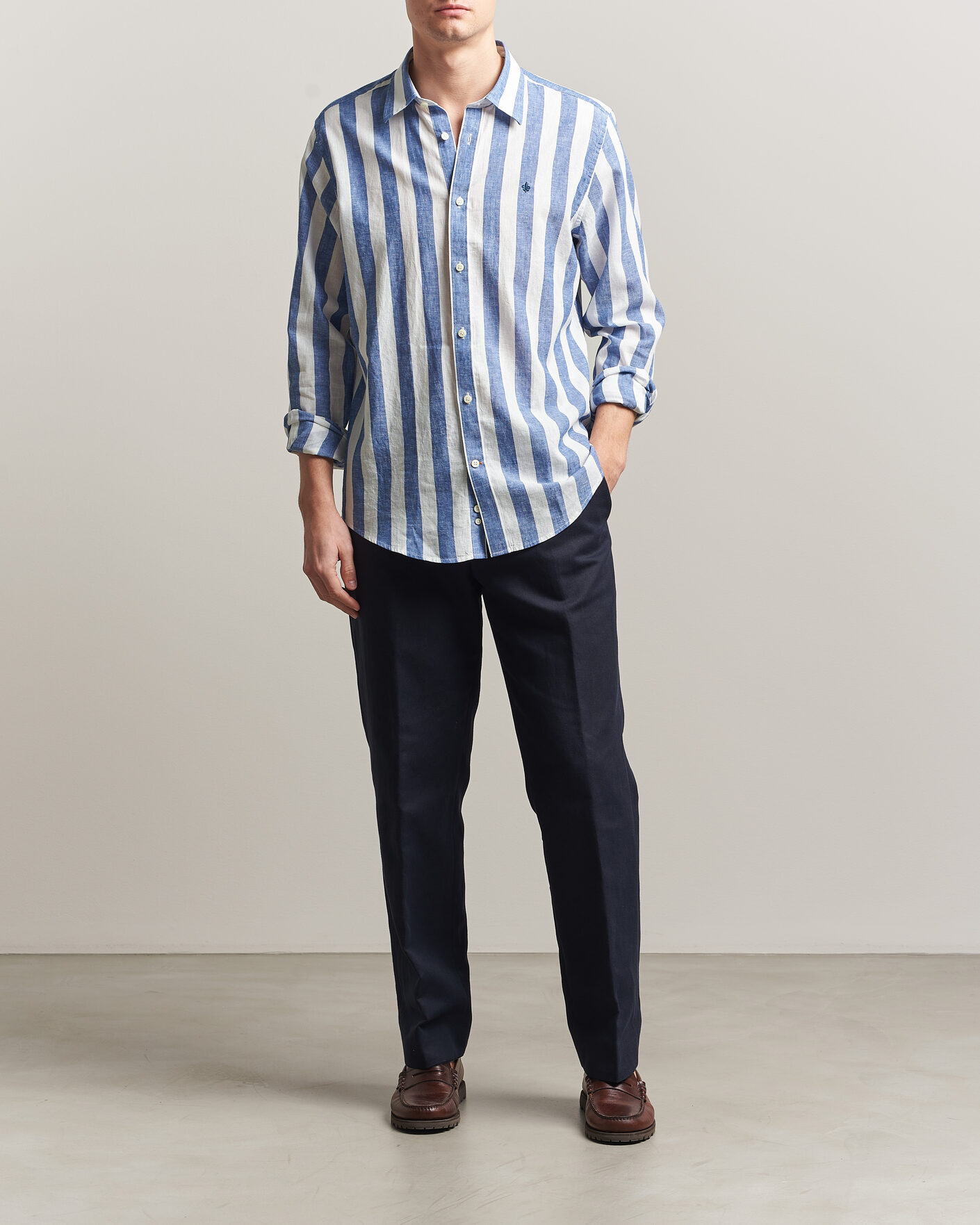 Herr | Skjortor | Morris | Douglas Linen Striped Shirt Blue/White
