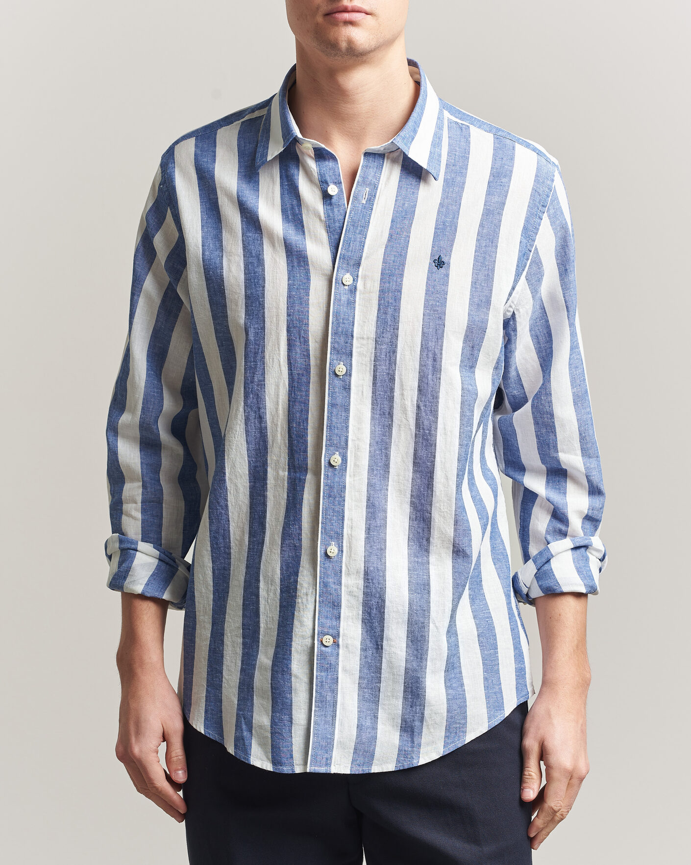 Herr | Skjortor | Morris | Douglas Linen Striped Shirt Blue/White