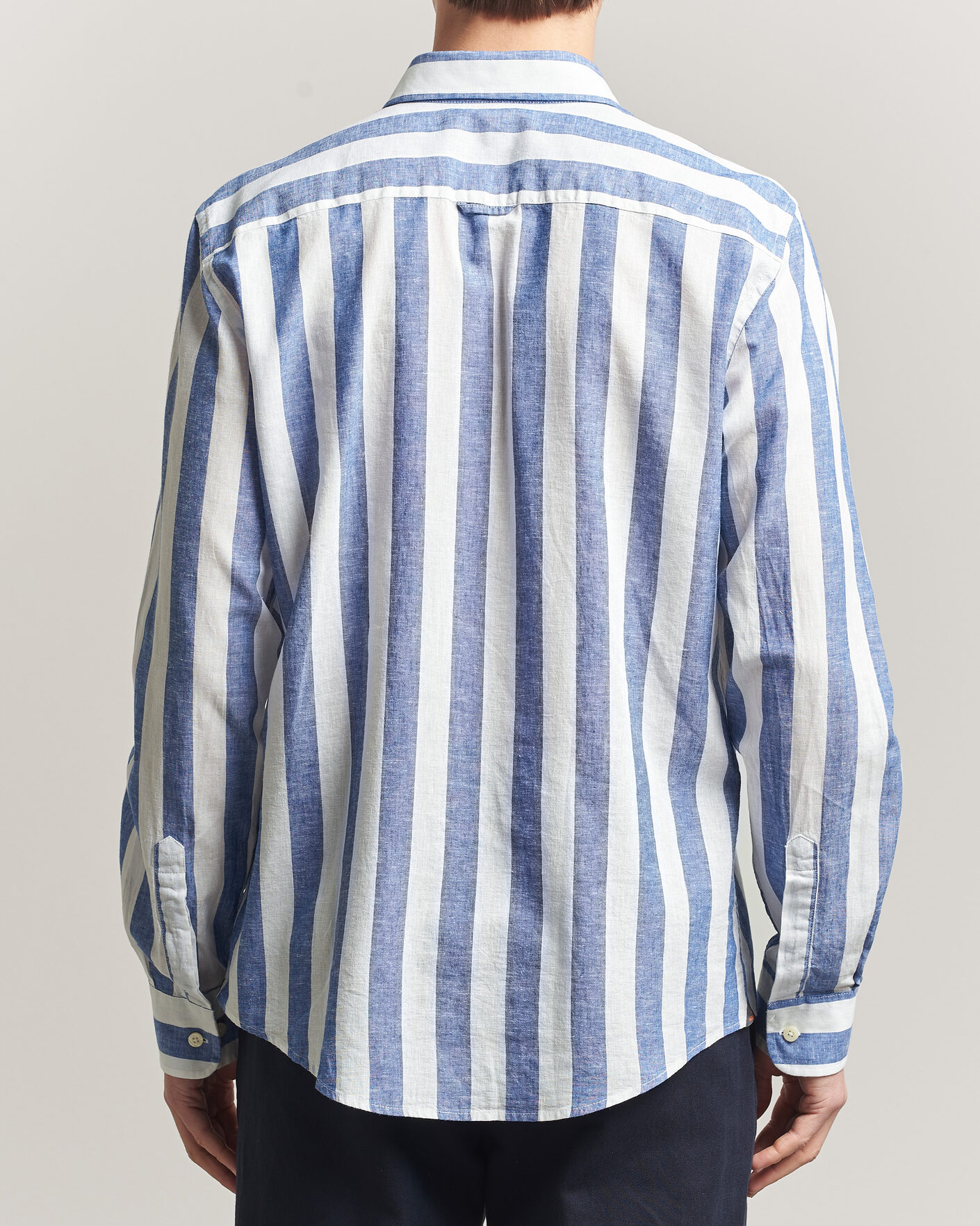 Herr | Skjortor | Morris | Douglas Linen Striped Shirt Blue/White