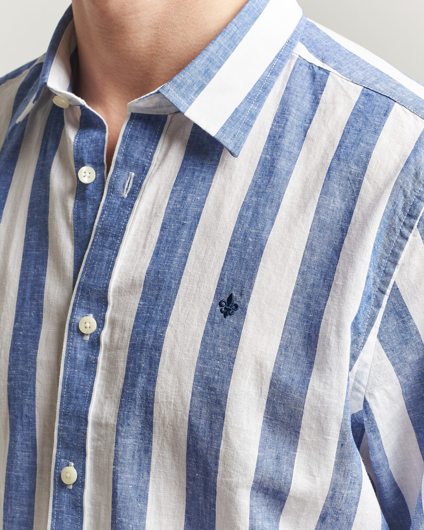 Herr | Skjortor | Morris | Douglas Linen Striped Shirt Blue/White