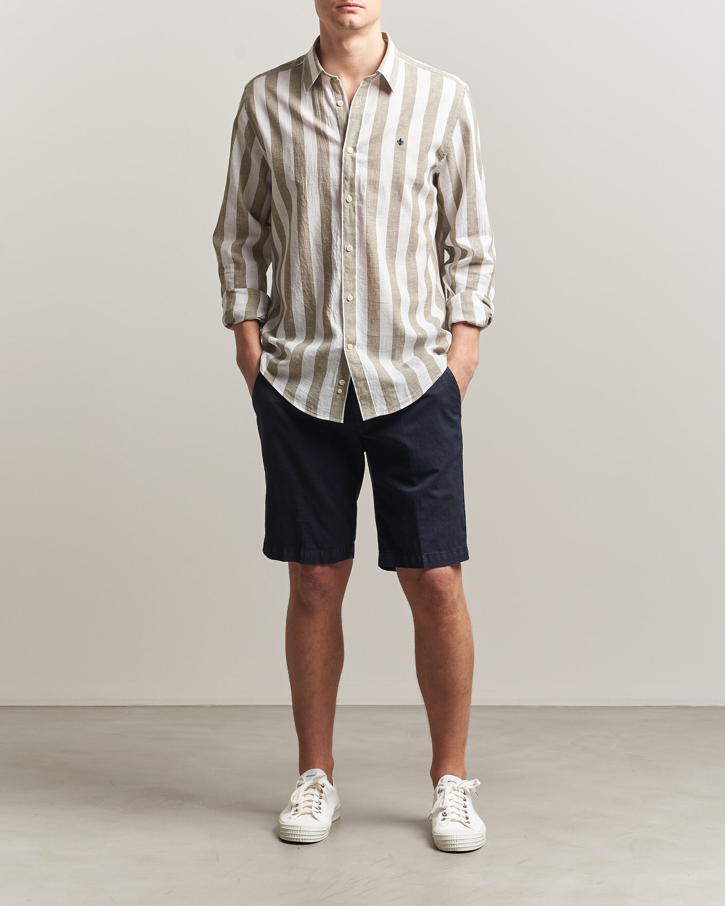 Herr | Skjortor | Morris | Douglas Linen Striped Shirt Green/White