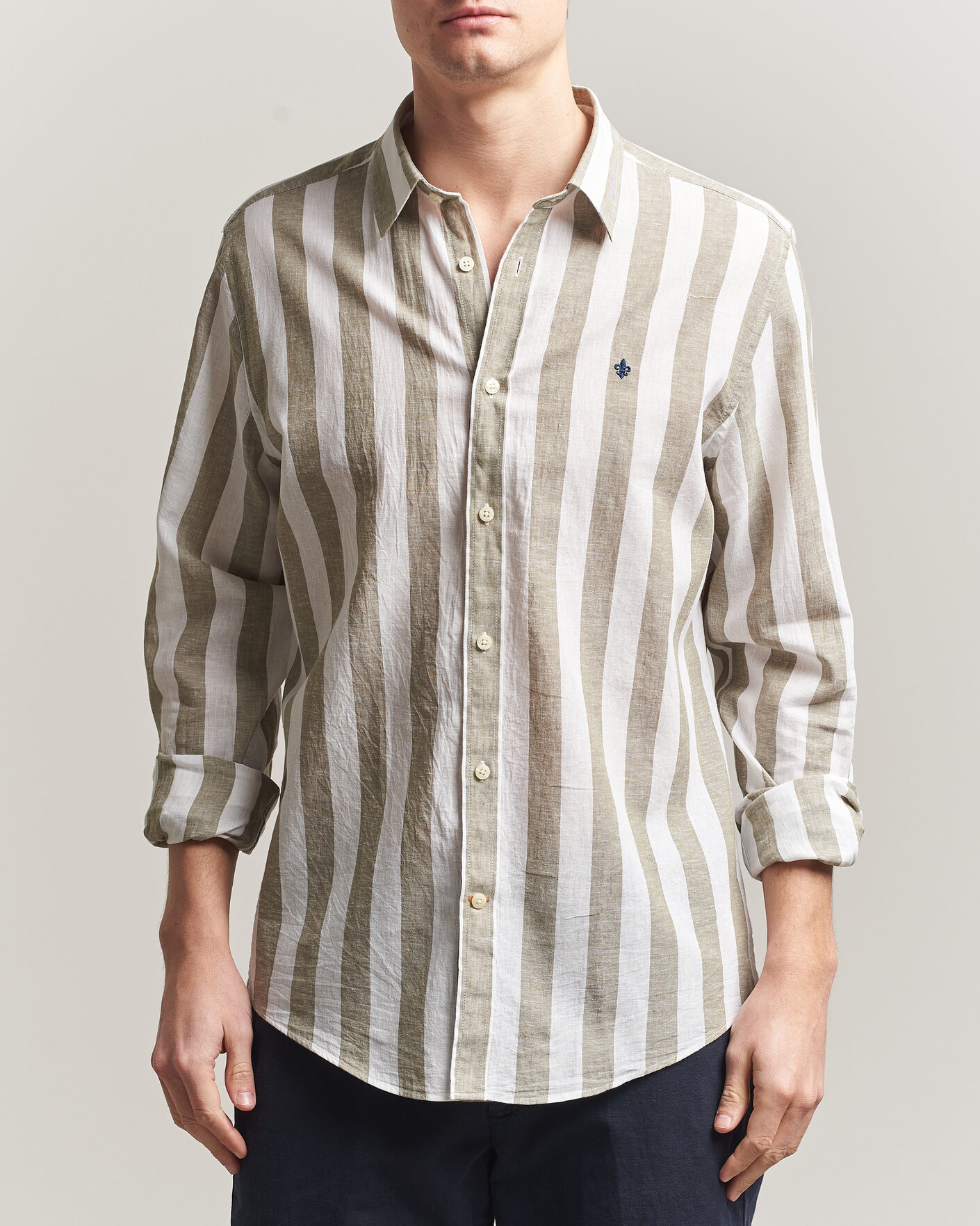 Herr | Skjortor | Morris | Douglas Linen Striped Shirt Green/White