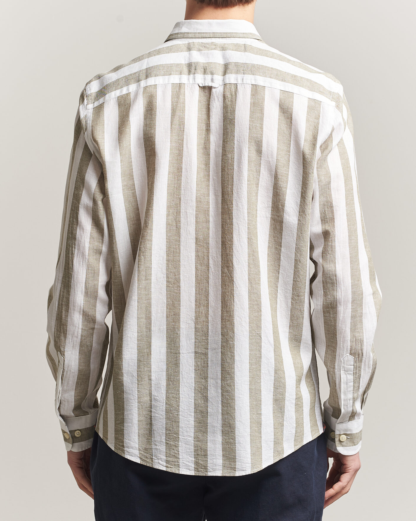 Herr | Skjortor | Morris | Douglas Linen Striped Shirt Green/White