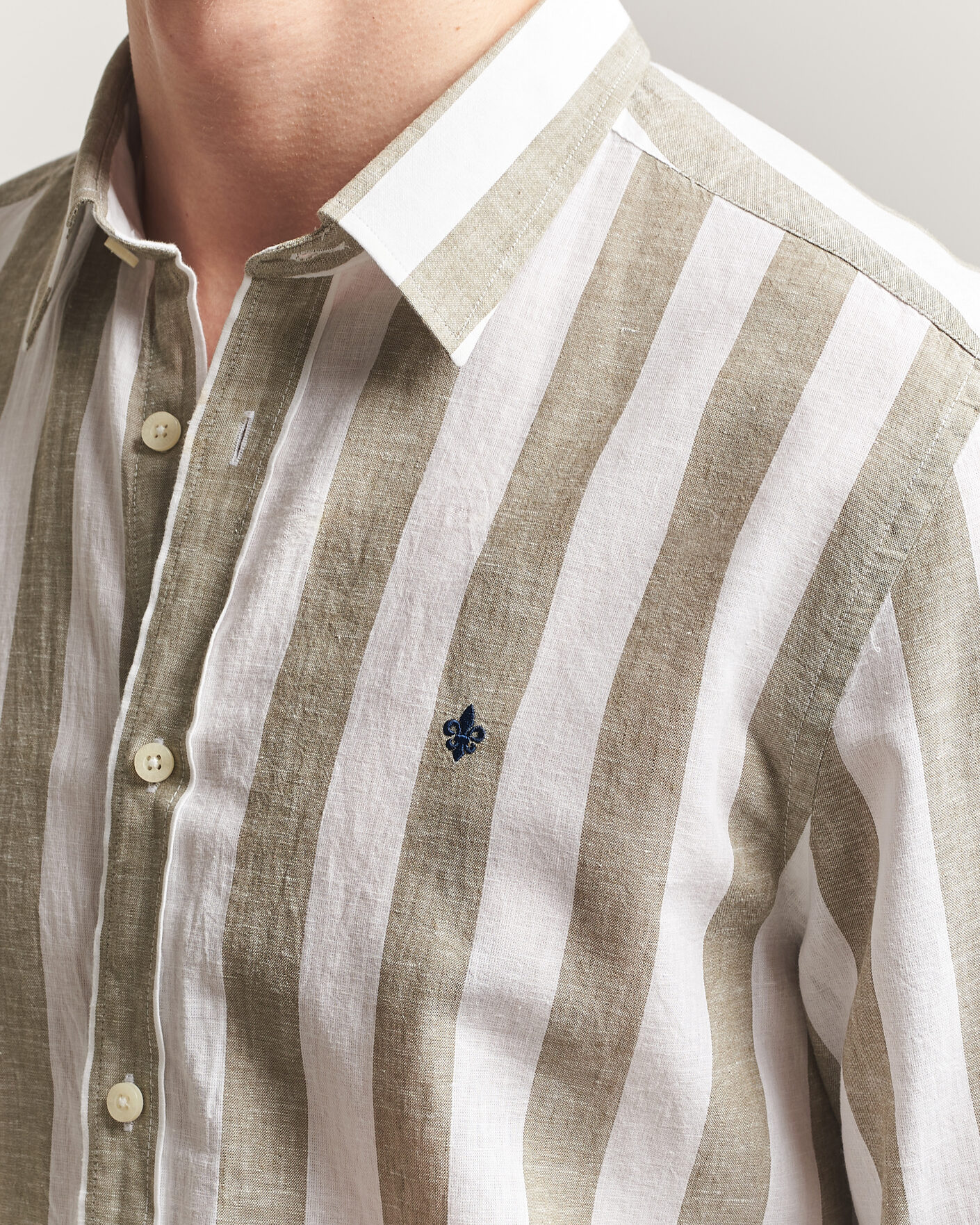 Herr | Skjortor | Morris | Douglas Linen Striped Shirt Green/White