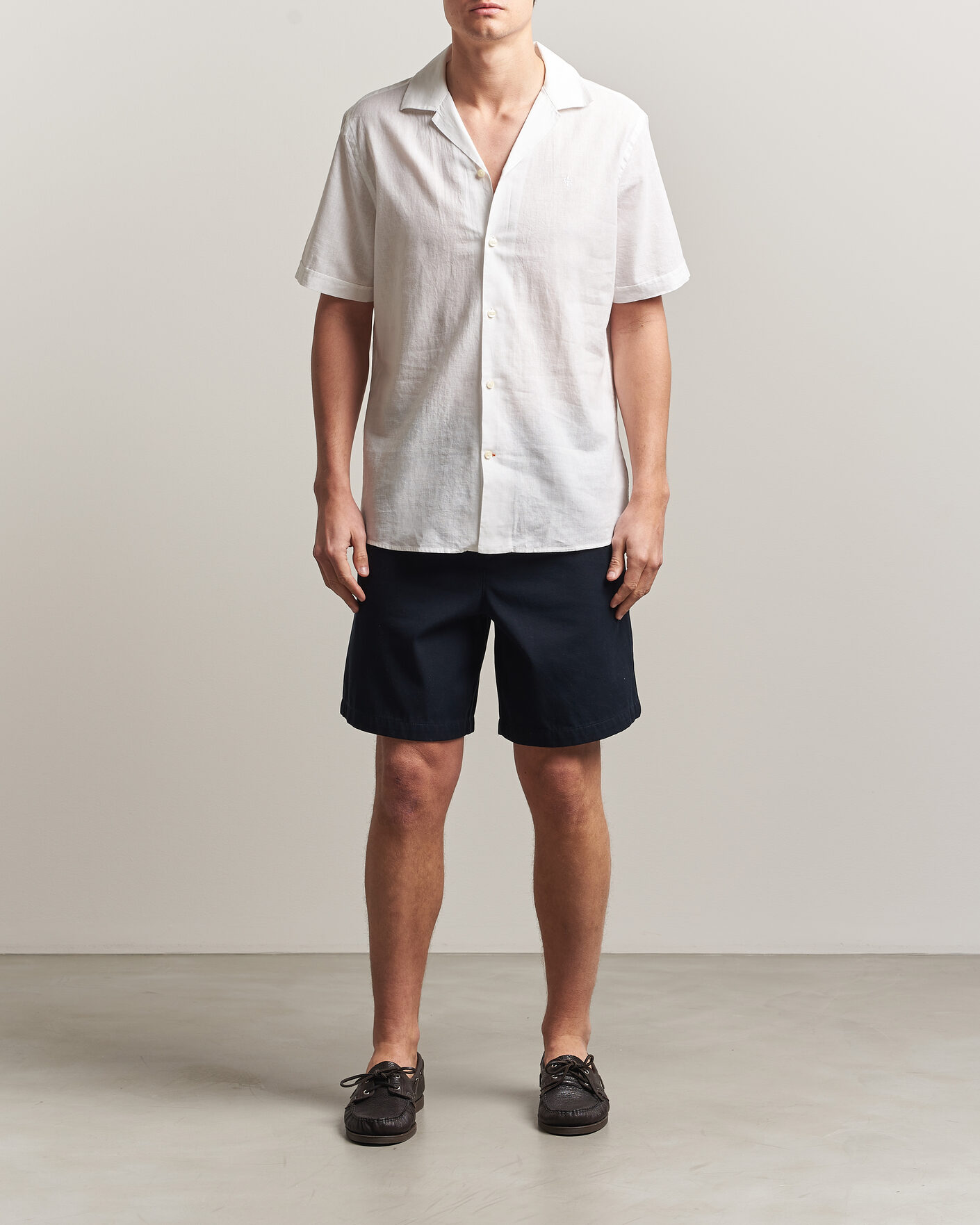 Herr | Skjortor | Morris | Resort Short Sleeve Linen Shirt White