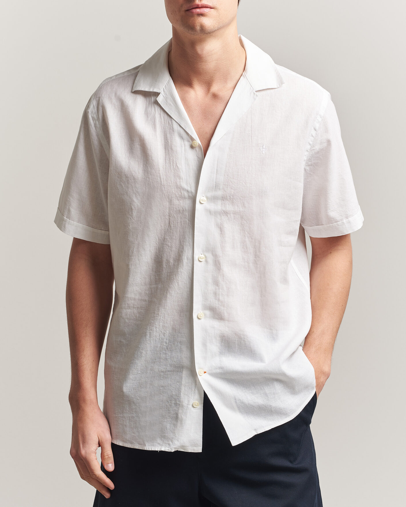 Herr | Skjortor | Morris | Resort Short Sleeve Linen Shirt White