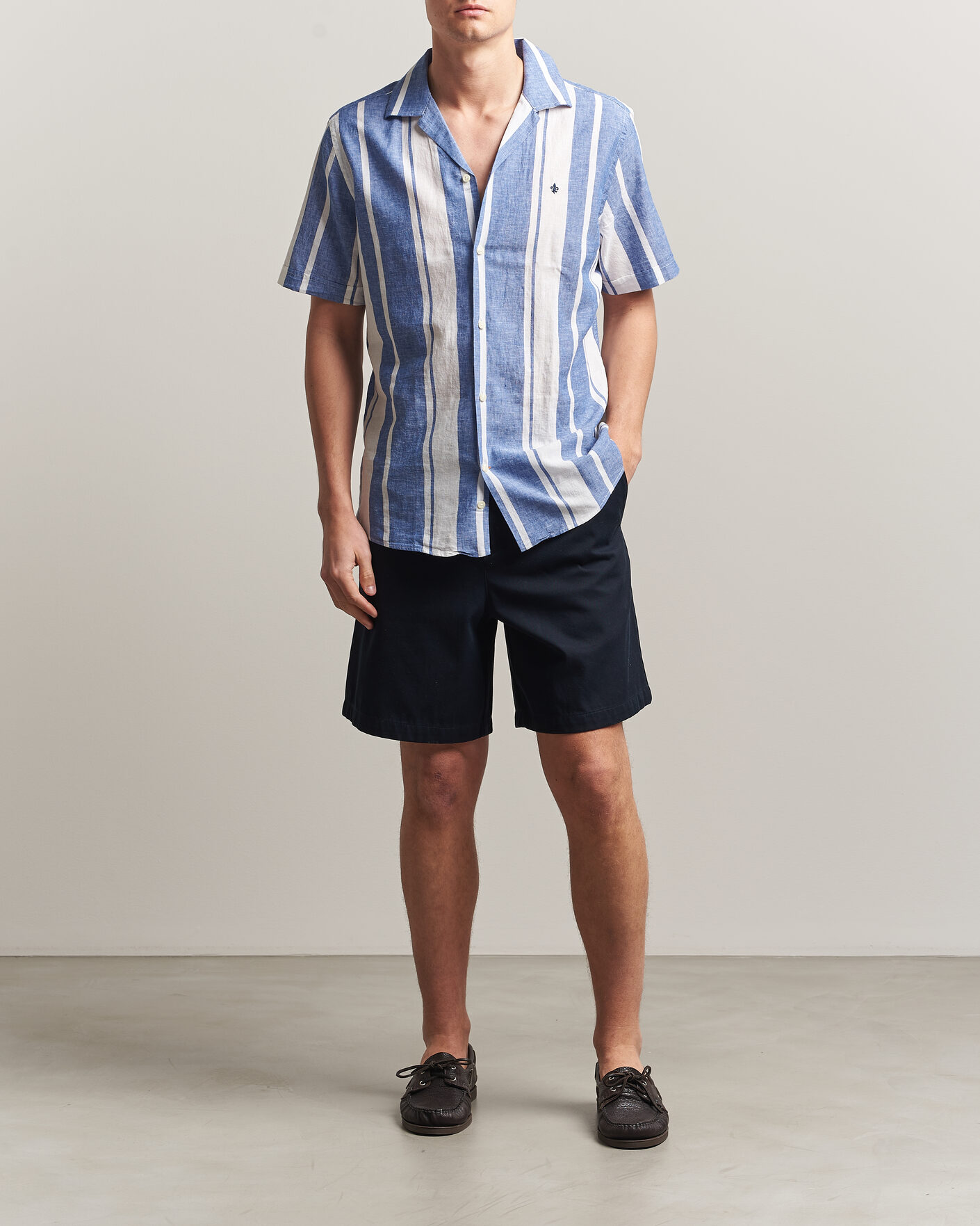 Herr | Skjortor | Morris | Resort Short Sleeve Linen Shirt Blue