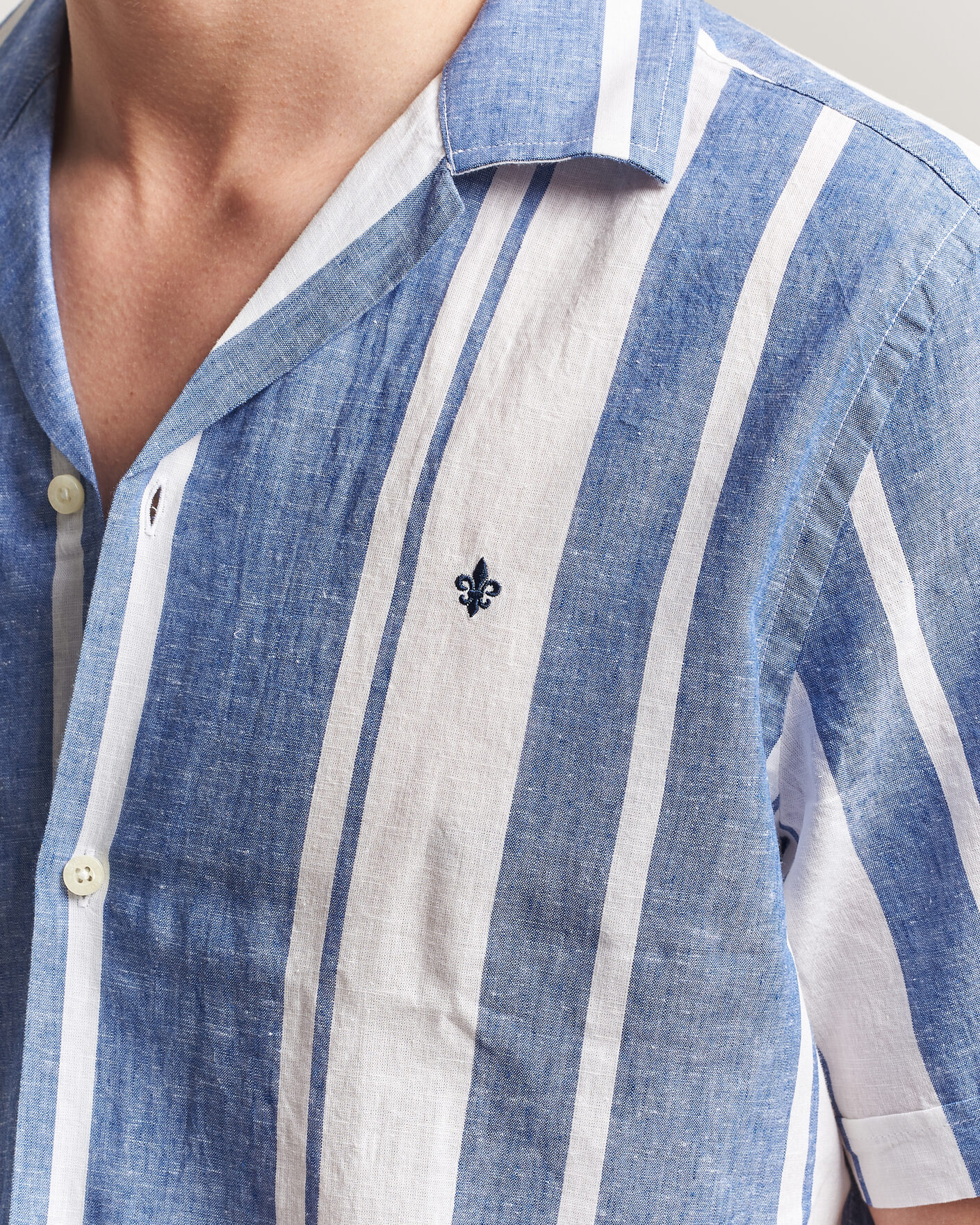 Herr | Skjortor | Morris | Resort Short Sleeve Linen Shirt Blue