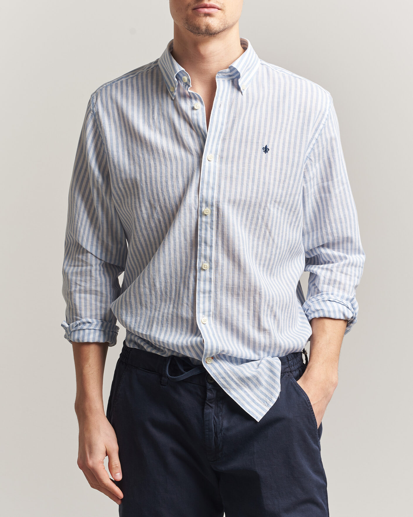 Herr | Skjortor | Morris | Douglas Striped Linen Shirt Blue/White