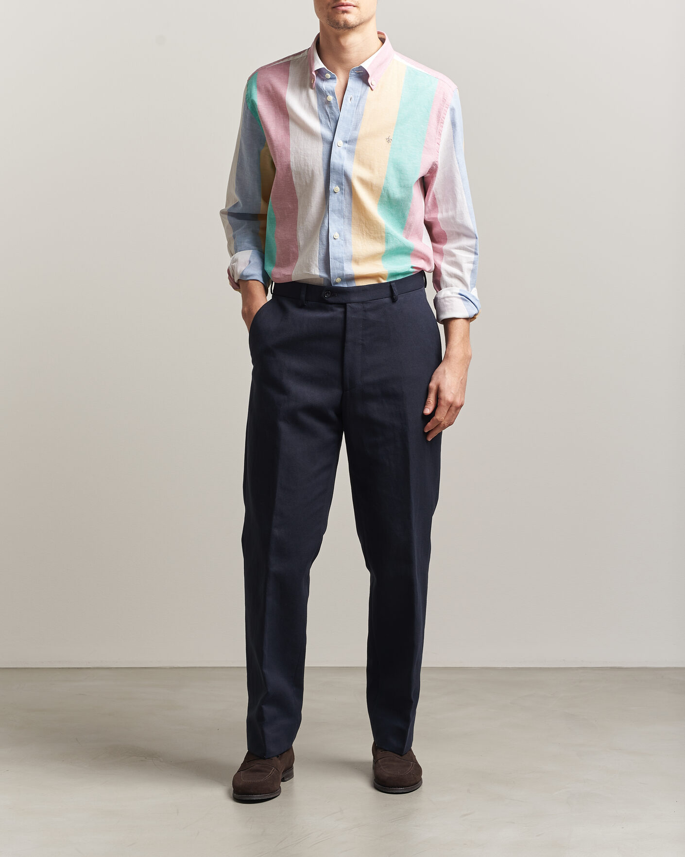Herr | Skjortor | Morris | Happy Striped Linen Shirt Multi