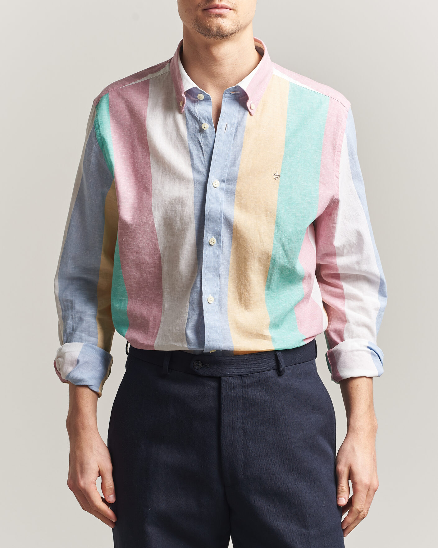Herr | Skjortor | Morris | Happy Striped Linen Shirt Multi
