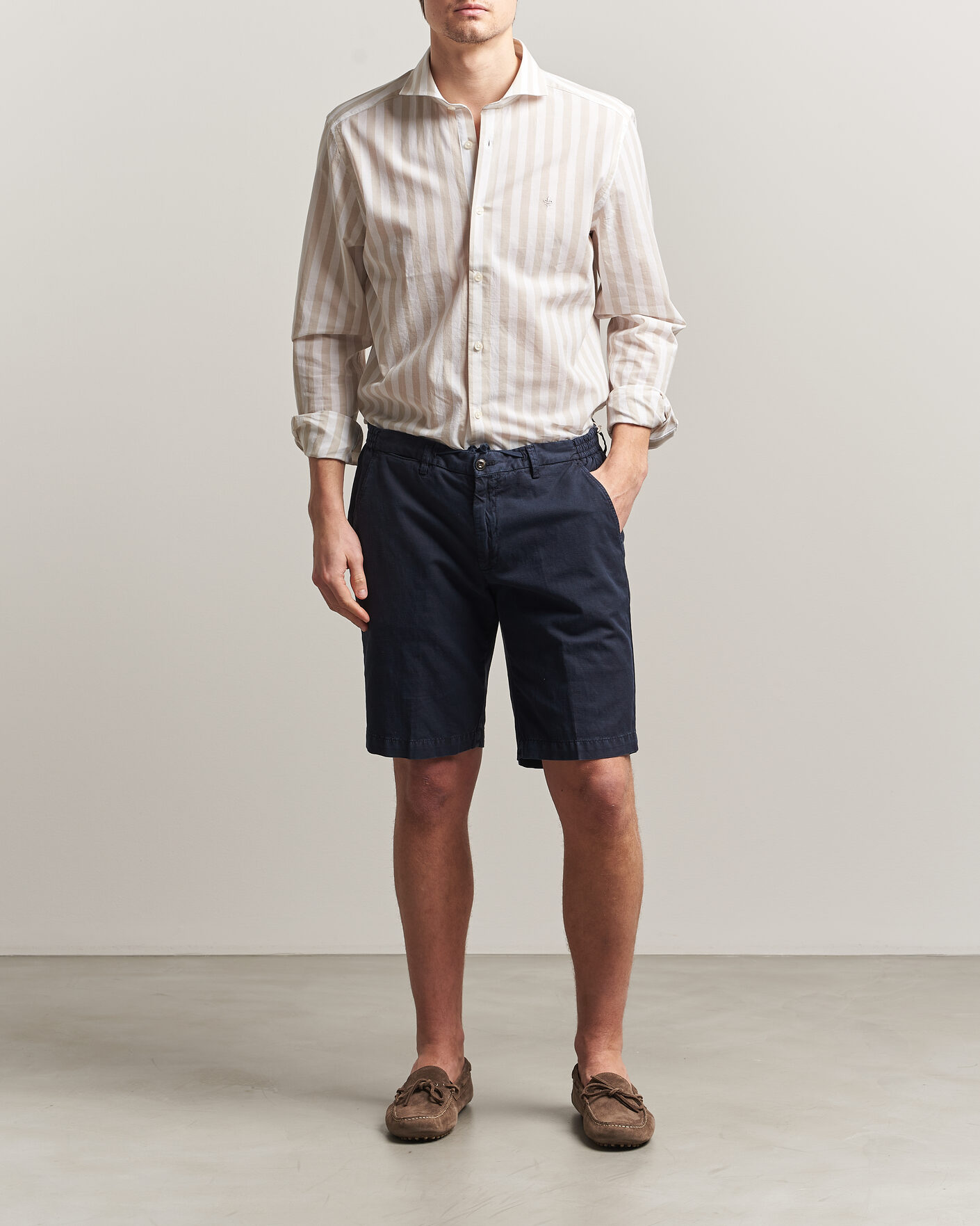 Herr | Skjortor | Morris | Summer Striped Lighweight Shirt Khaki/White