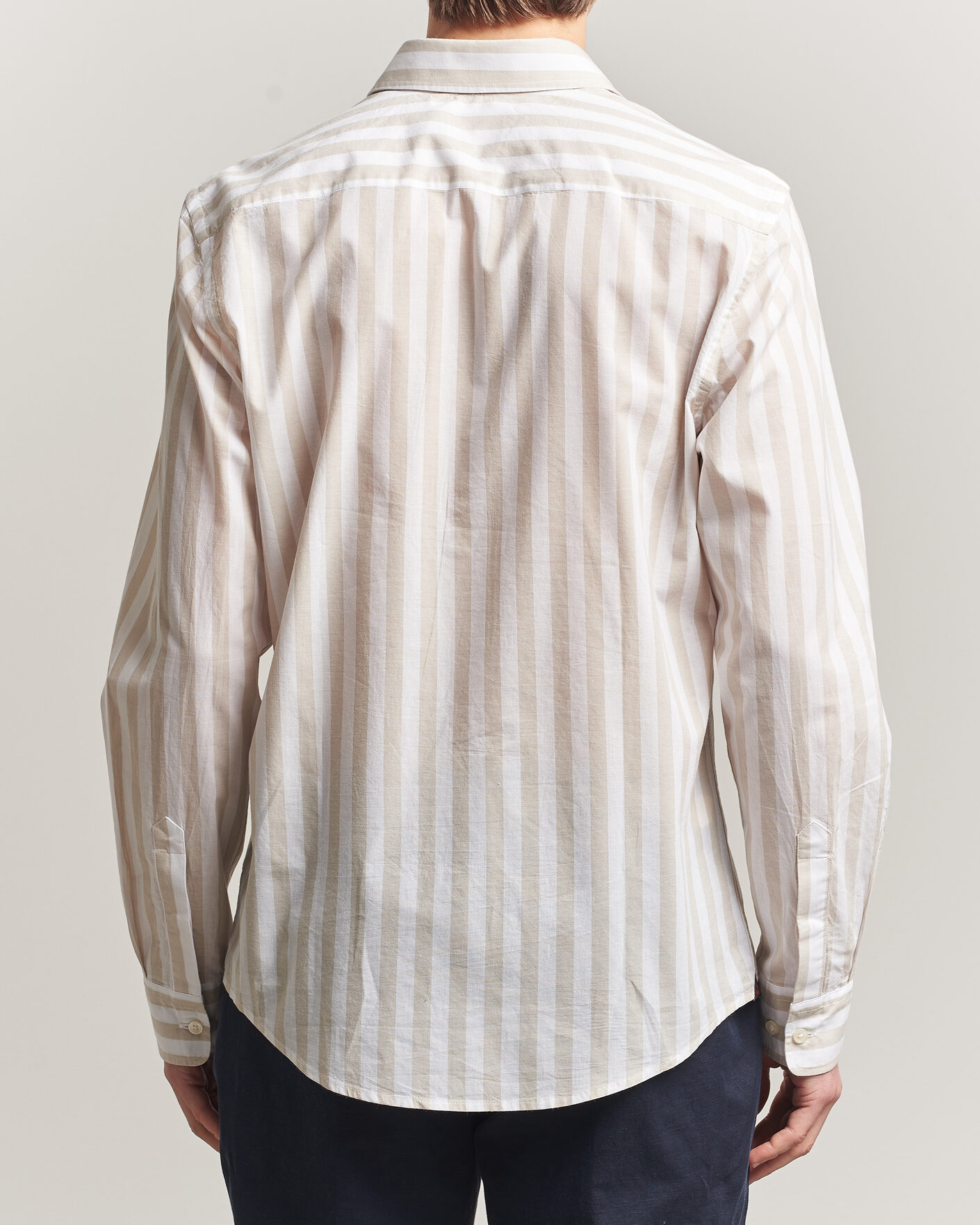 Herr | Skjortor | Morris | Summer Striped Lighweight Shirt Khaki/White