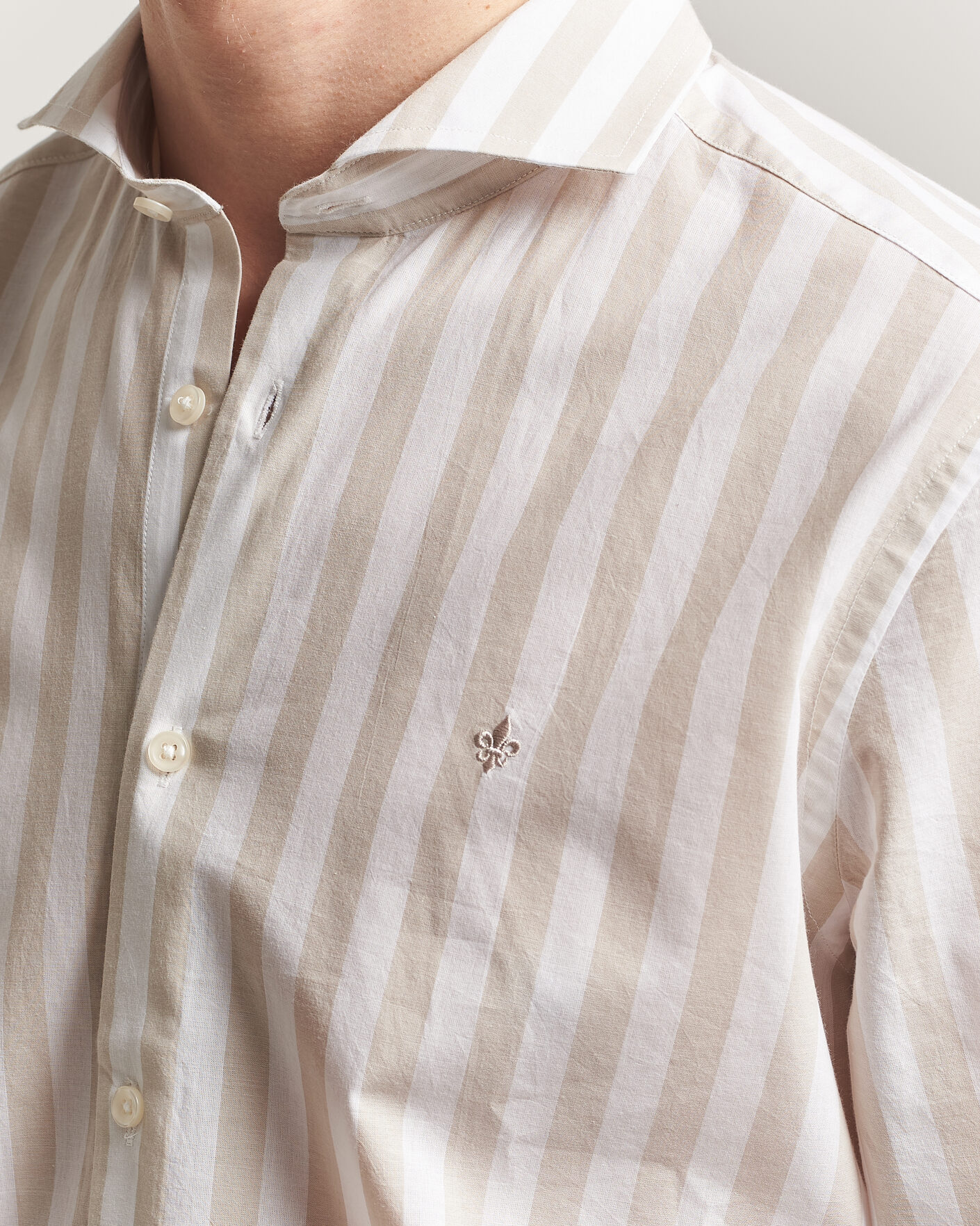 Herr | Skjortor | Morris | Summer Striped Lighweight Shirt Khaki/White
