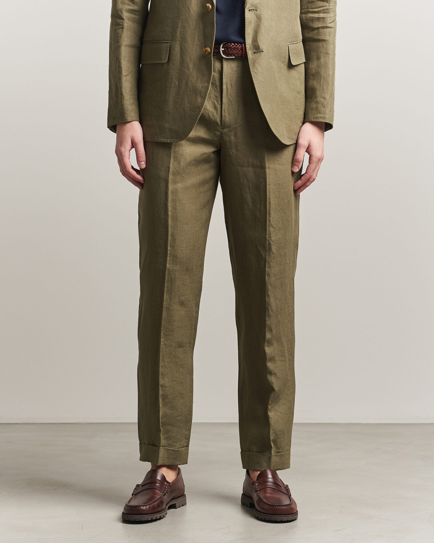 Herr | Byxor | Polo Ralph Lauren | Linen Pleated Trousers Basic Olive